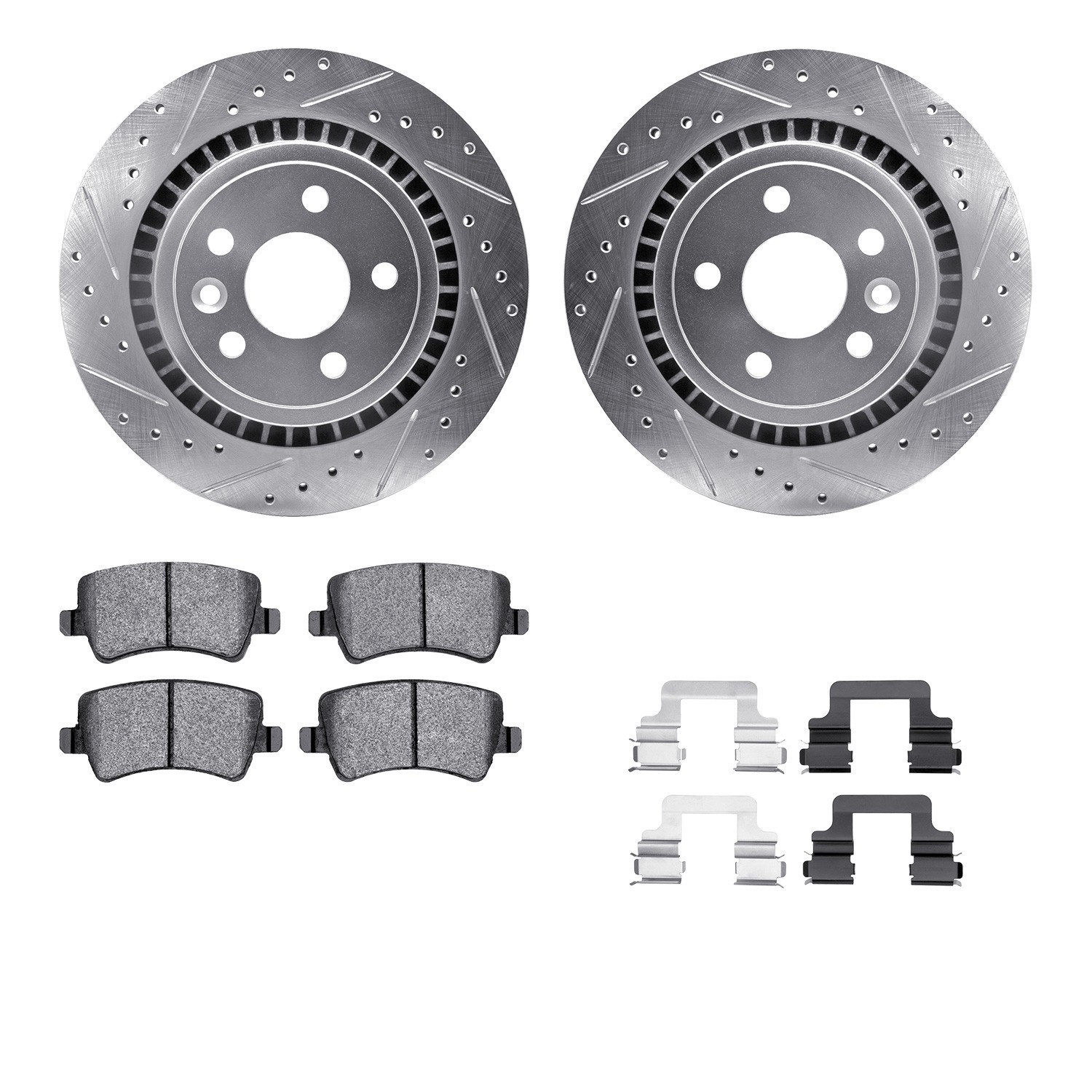 DYN 7512-27063 DFC Brake Rotor - Dimpled & Slotted - Silver w/5000 Brake Pads & HW Kit