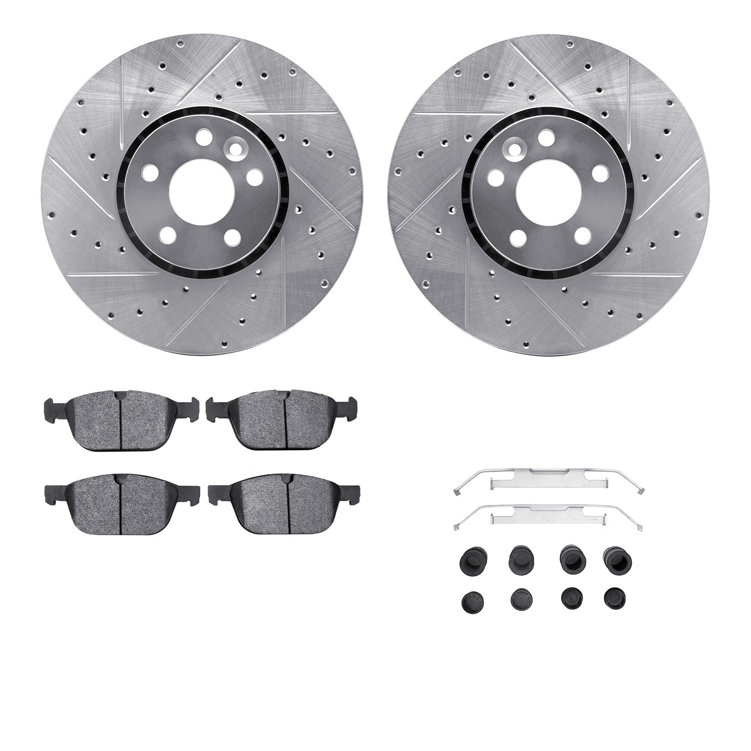 DYN 7512-27070 DFC Brake Rotor - Drilled & Slotted - Silver w/5000 Brake Pads & HW Kit