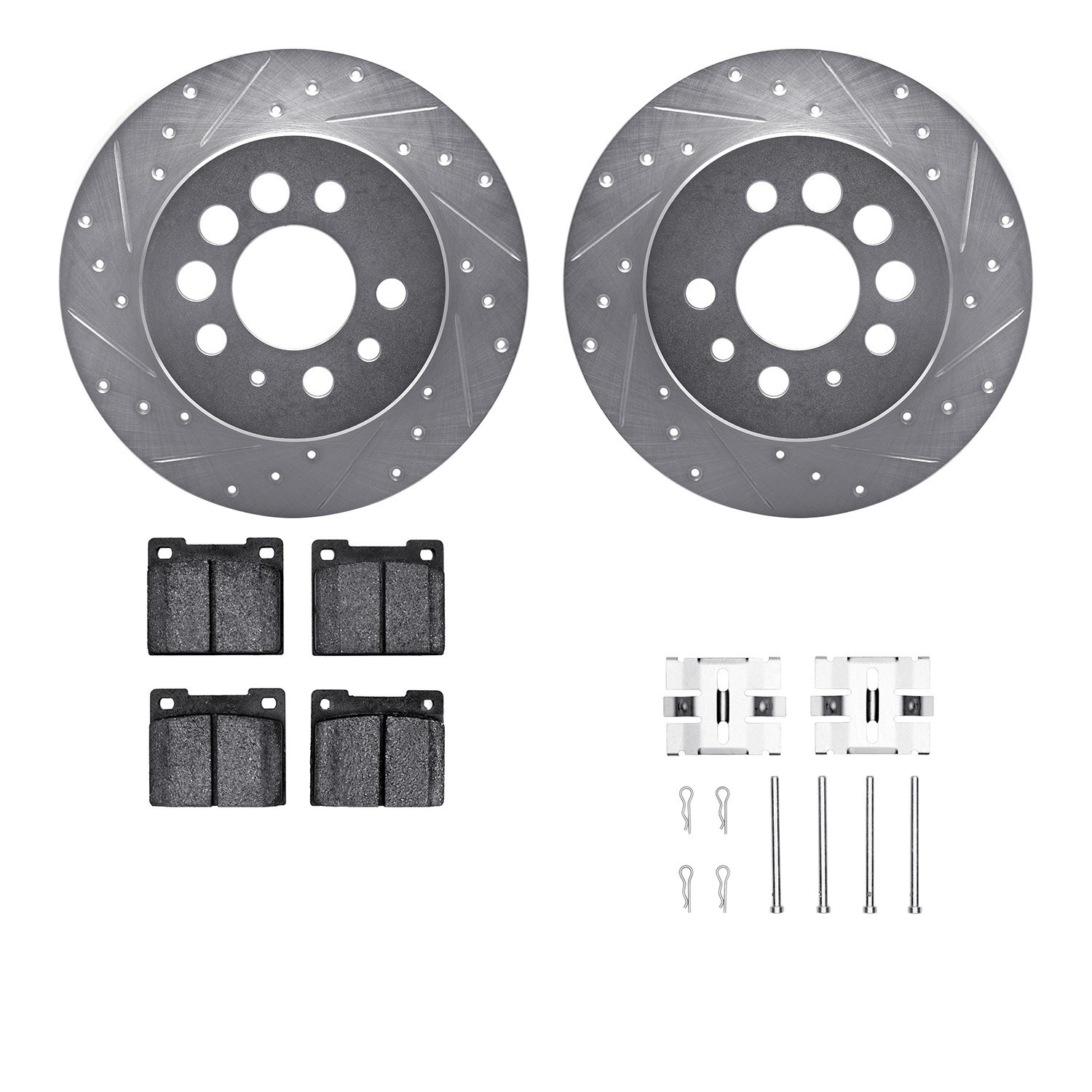 DYN 7512-27102 DFC Rotors-Drilled & Slotted-Silver w/ 5000 Advanced Brake Pads Incl Hdw