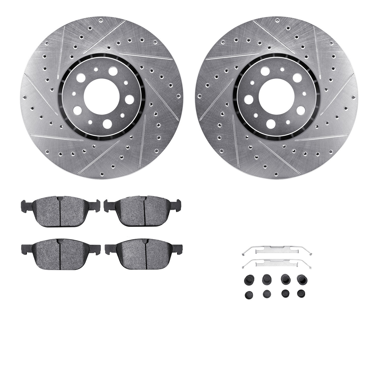 DYN 7512-27281 DFC Rotors-Drilled & Slotted-Silver w/ 5000 Advanced Brake Pads Incl Hdw