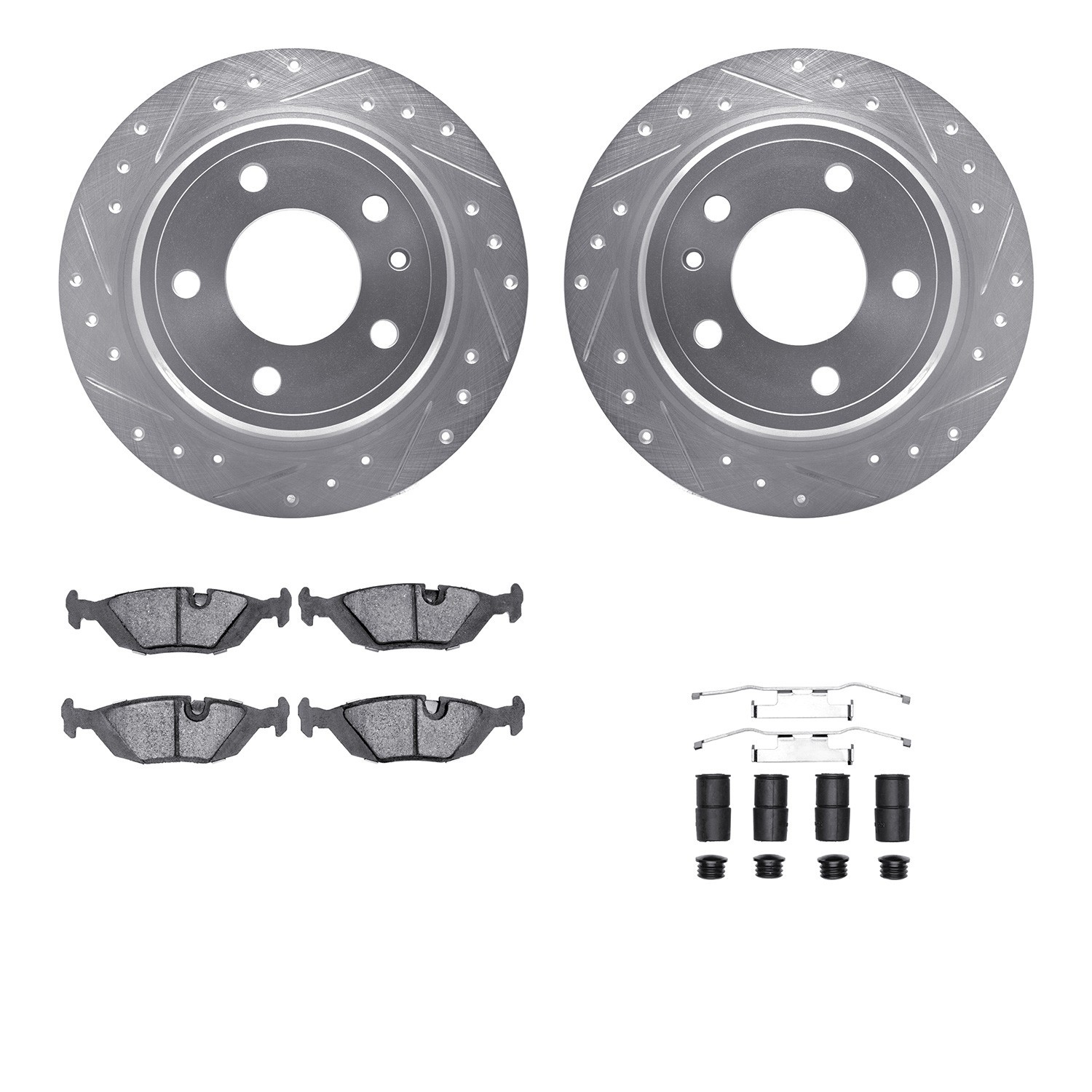 DYN 7512-31013 DFC Rotors-Drilled & Slotted-Silver w/ 5000 Advanced Brake Pads Incl Hdw