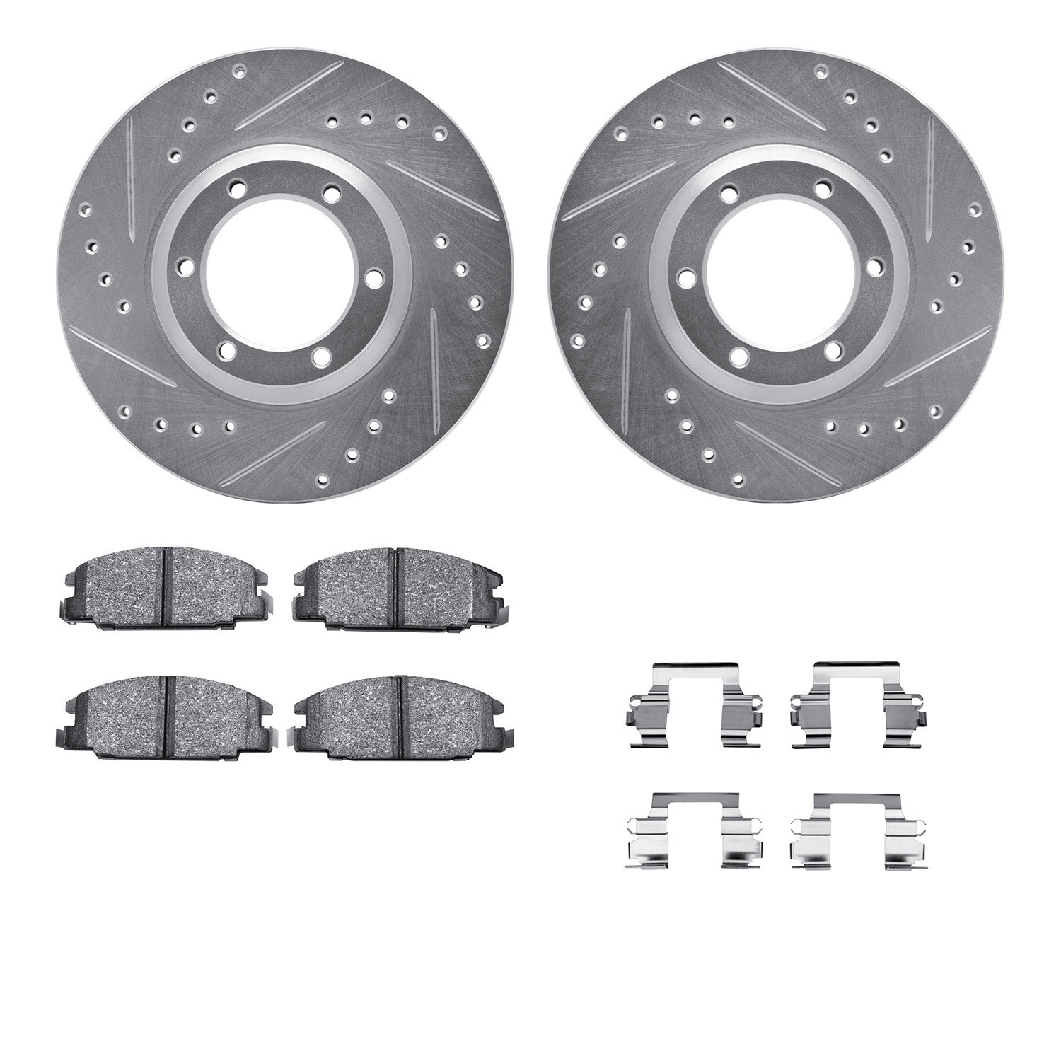 DYN 7512-37006 DFC Brake Rotor - Dimpled & Slotted - Silver w/5000 Brake Pads & HW Kit