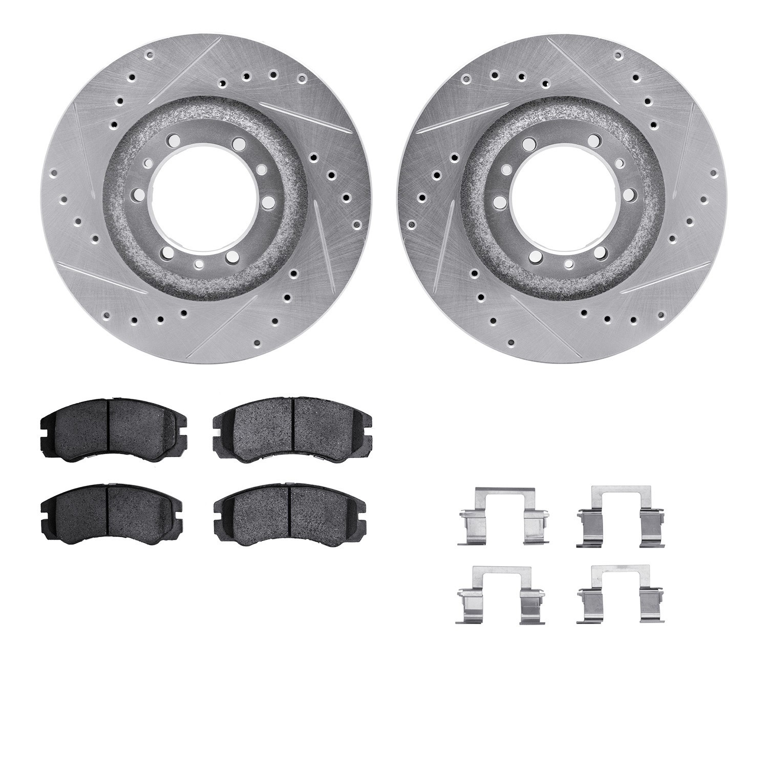 DYN 7512-37012 DFC Brake Rotor - Dimpled & Slotted - Silver w/5000 Brake Pads & HW Kit