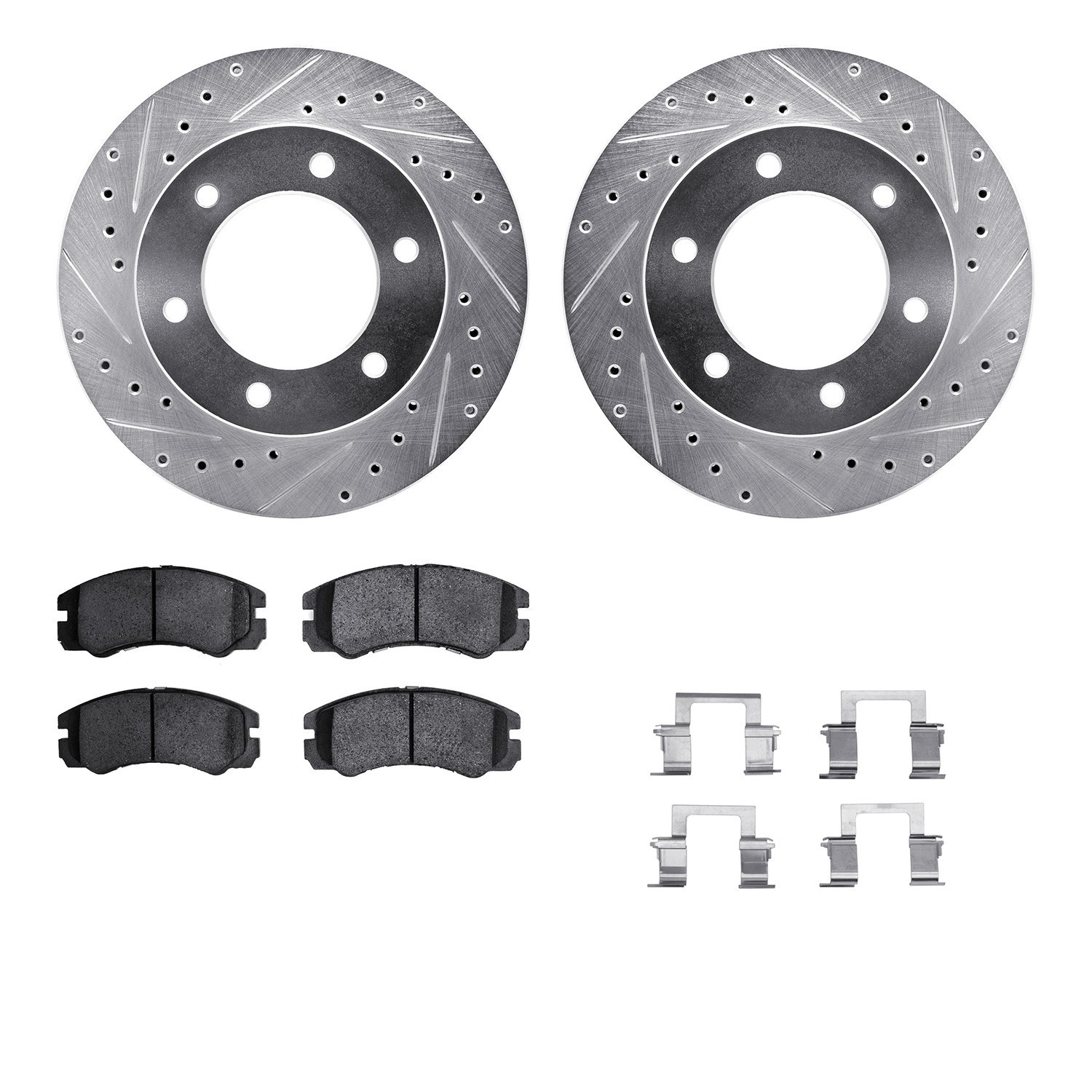 DYN 7512-37013 DFC Brake Rotor - Dimpled & Slotted - Silver w/5000 Brake Pads & HW Kit