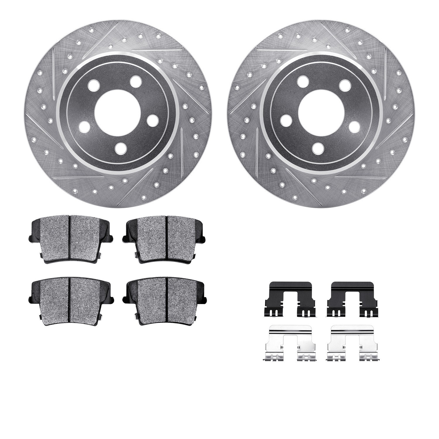 DYN 7512-39006 DFC Rotors-Drilled & Slotted-Silver w/ 5000 Advanced Brake Pads Incl Hdw