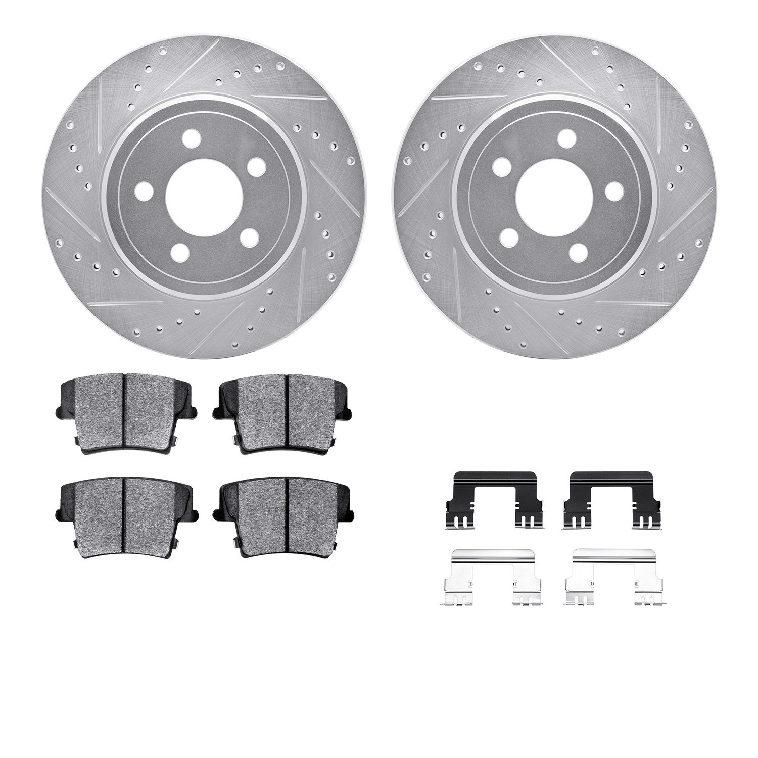 DYN 7512-39010 DFC Rotors-Drilled & Slotted-Silver w/ 5000 Advanced Brake Pads Incl Hdw