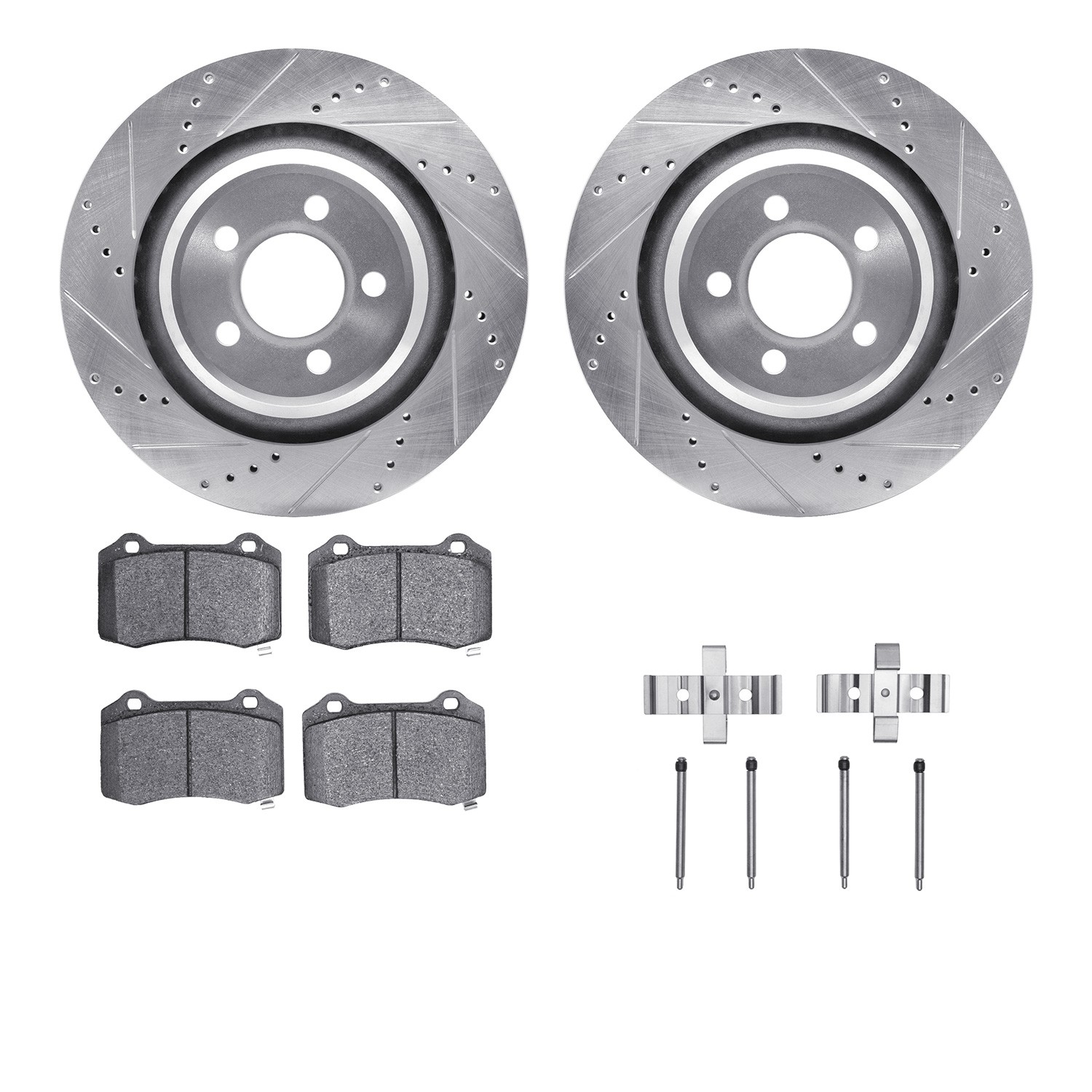 DYN 7512-39013 DFC Rotors-Drilled & Slotted-Silver w/ 5000 Advanced Brake Pads Incl Hdw
