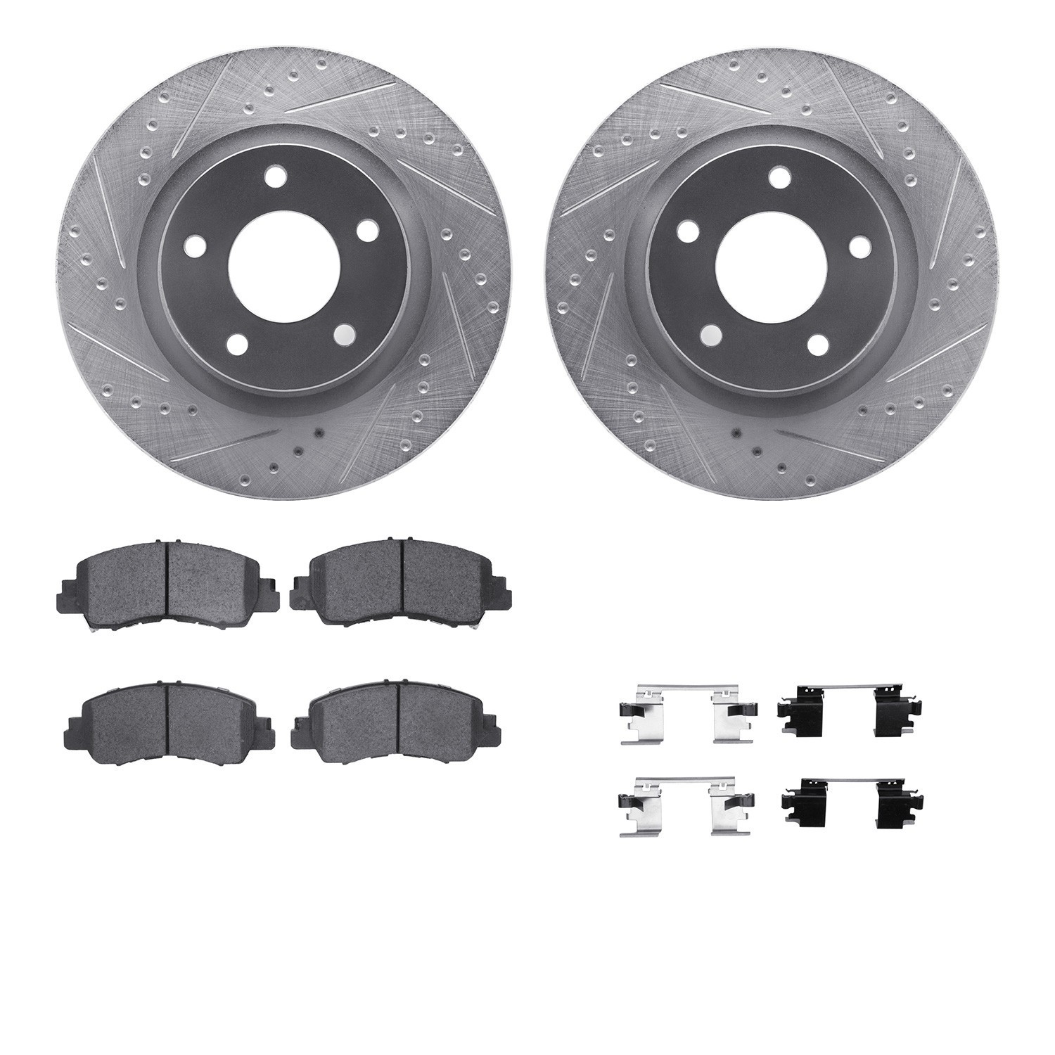 DYN 7512-39015 DFC Rotors-Drilled & Slotted-Silver w/ 5000 Advanced Brake Pads Incl Hdw