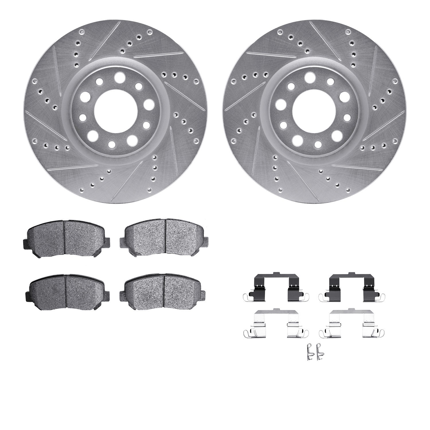 DYN 7512-39016 DFC Rotors-Drilled & Slotted-Silver w/ 5000 Advanced Brake Pads Incl Hdw