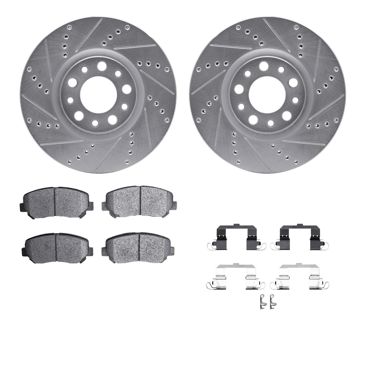 DYN 7512-39017 DFC Rotors-Drilled & Slotted-Silver w/ 5000 Advanced Brake Pads Incl Hdw
