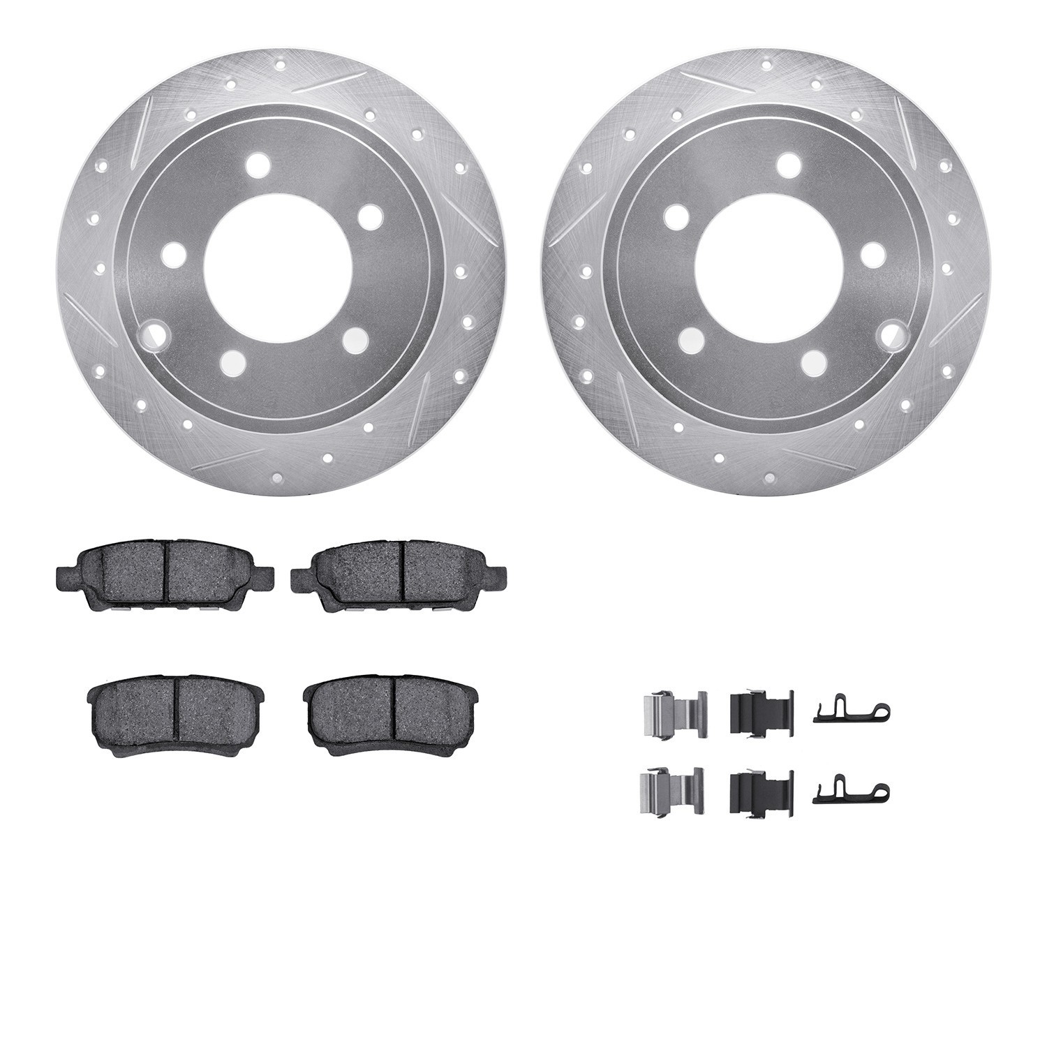 DYN 7512-39031 DFC Brake Rotor - Dimpled & Slotted - Silver w/5000 Brake Pads & HW Kit