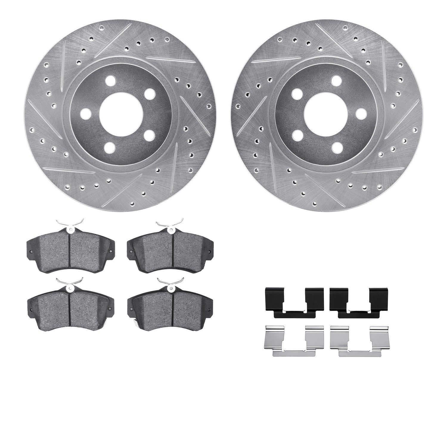 DYN 7512-39083 DFC Rotors-Drilled & Slotted-Silver w/ 5000 Advanced Brake Pads Incl Hdw