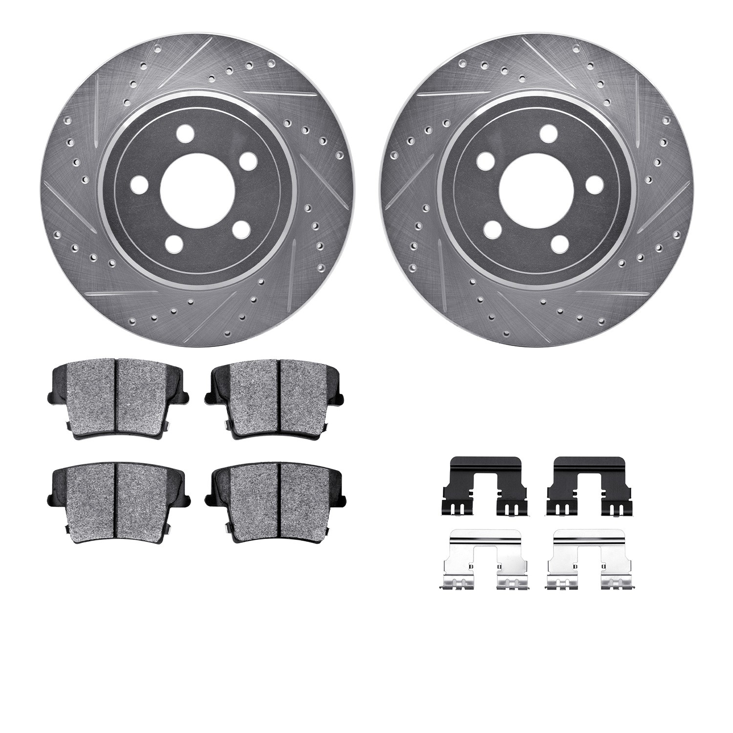 DYN 7512-39113 DFC Rotors-Drilled & Slotted-Silver w/ 5000 Advanced Brake Pads Incl Hdw