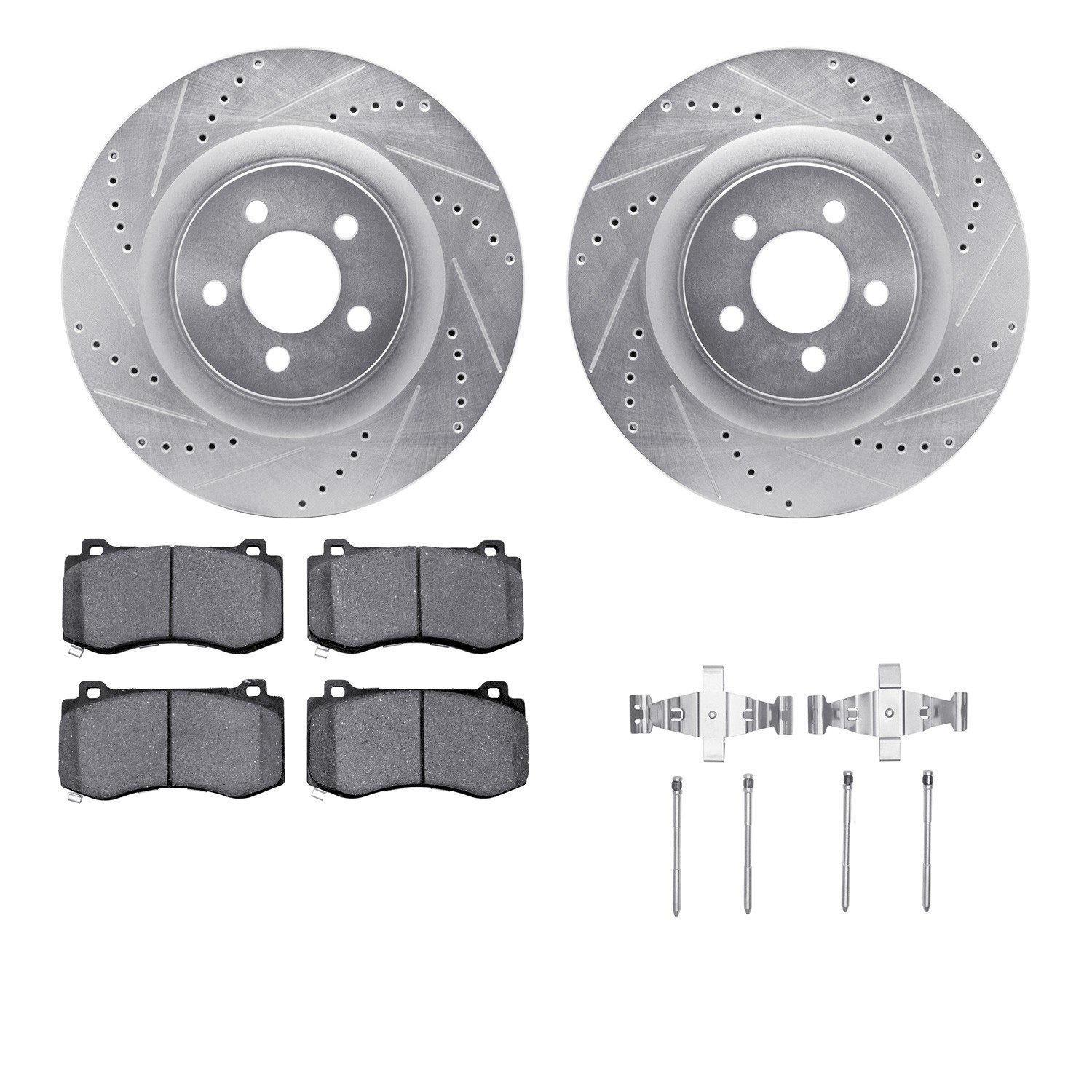 DYN 7512-39119 DFC Rotors-Drilled & Slotted-Silver w/ 5000 Advanced Brake Pads Incl Hdw
