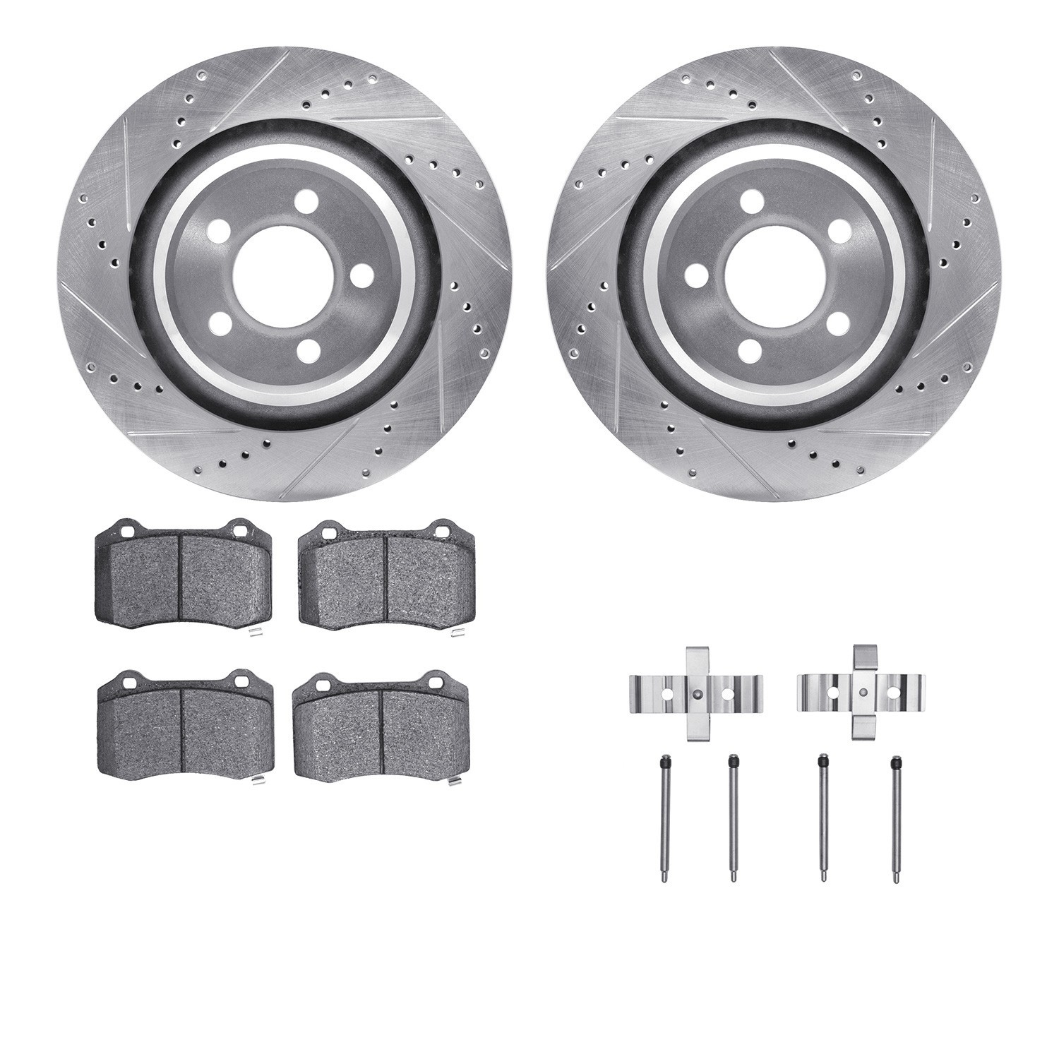 DYN 7512-39122 DFC Rotors-Drilled & Slotted-Silver w/ 5000 Advanced Brake Pads Incl Hdw