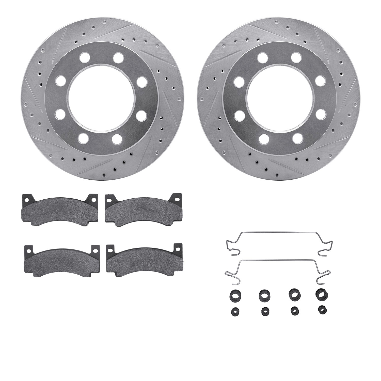 DYN 7512-40004 DFC Brake Rotor - Drilled & Slotted - Silver w/5000 Brake Pads & HW Kit