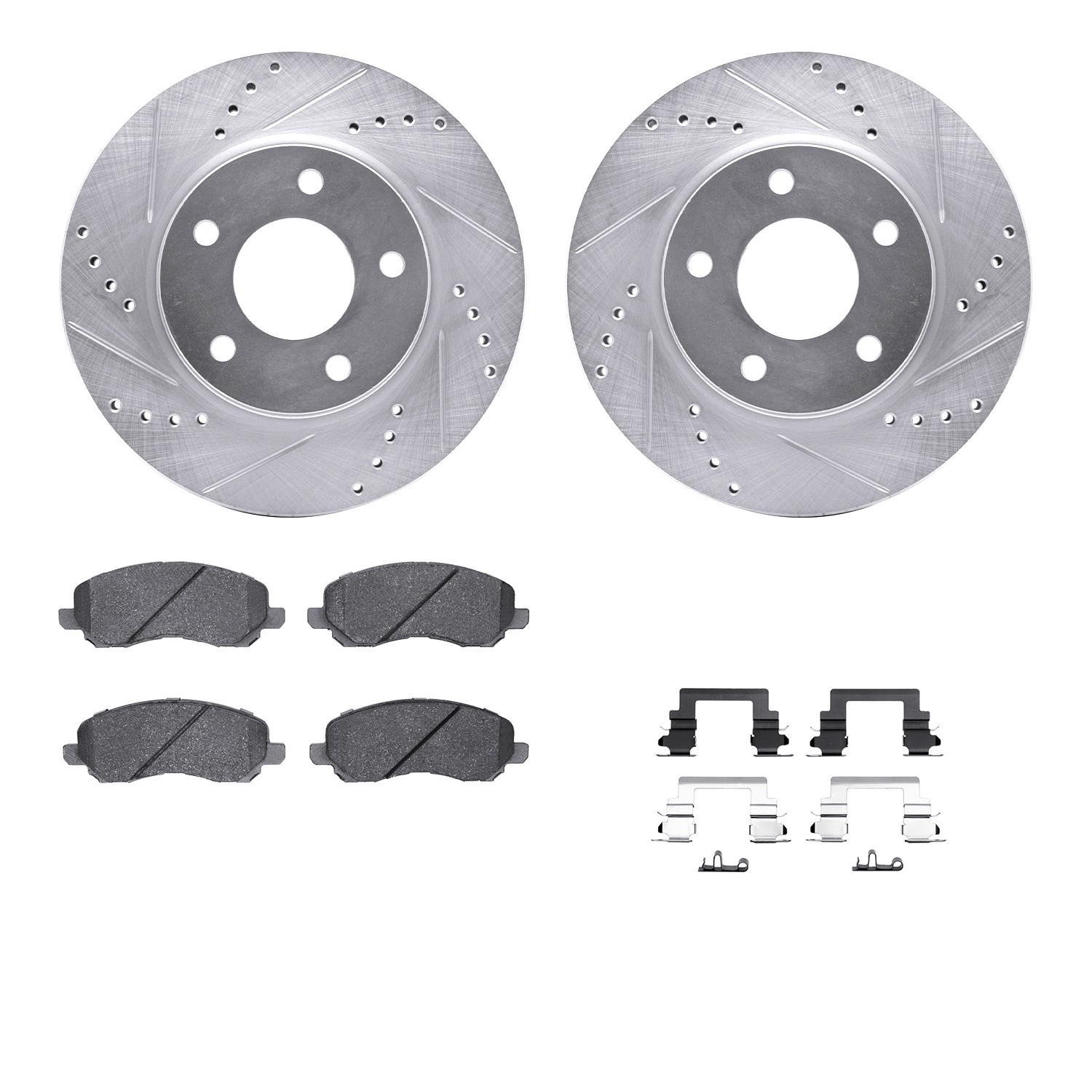 DYN 7512-40026 DFC Rotors-Drilled & Slotted-Silver w/ 5000 Advanced Brake Pads Incl Hdw