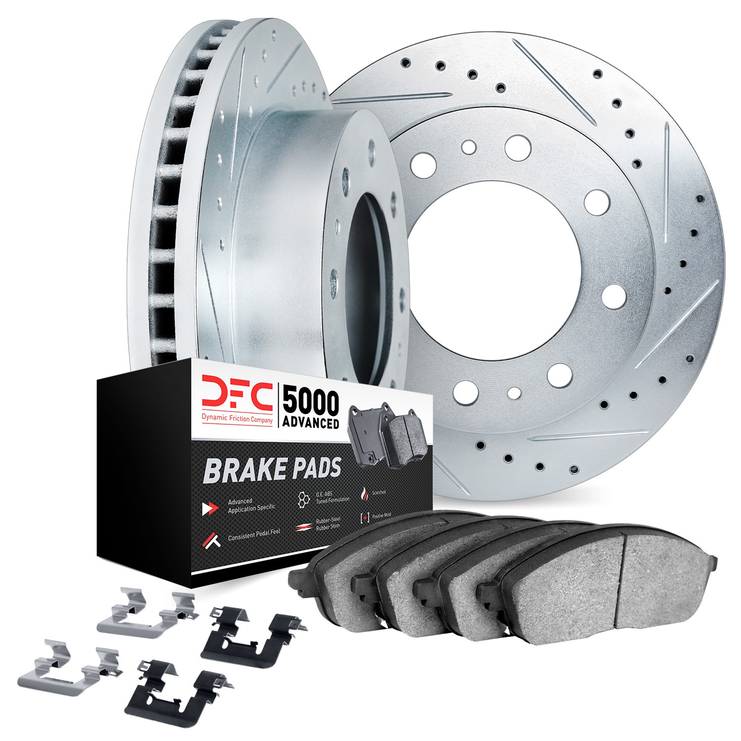 DYN 7512-40038 DFC Brake Rotor - Drilled & Slotted - Silver w/5000 Brake Pads & HW Kit - Image 2