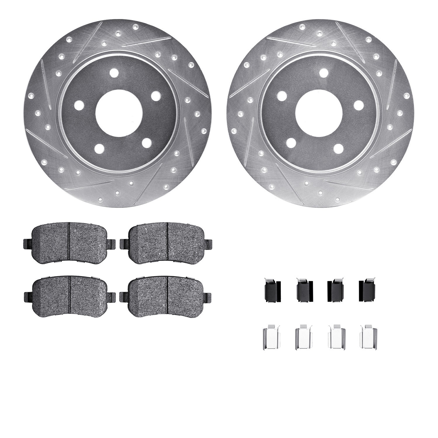 DYN 7512-40041 DFC Rotors-Drilled & Slotted-Silver w/ 5000 Advanced Brake Pads Incl Hdw