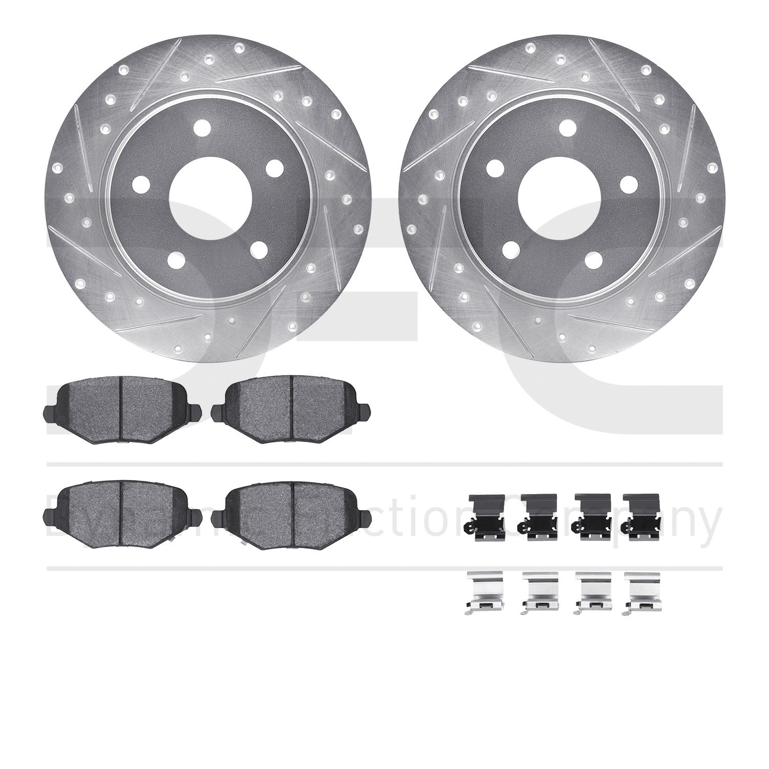 DYN 7512-40042 DFC Rotors-Drilled & Slotted-Silver w/ 5000 Advanced Brake Pads Incl Hdw