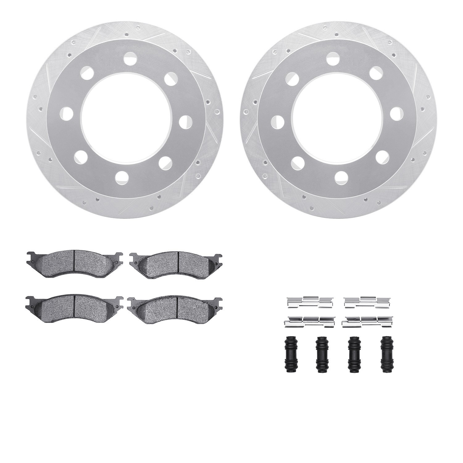 DYN 7512-40068 DFC Brake Rotor - Drilled & Slotted - Silver w/5000 Brake Pads & HW Kit