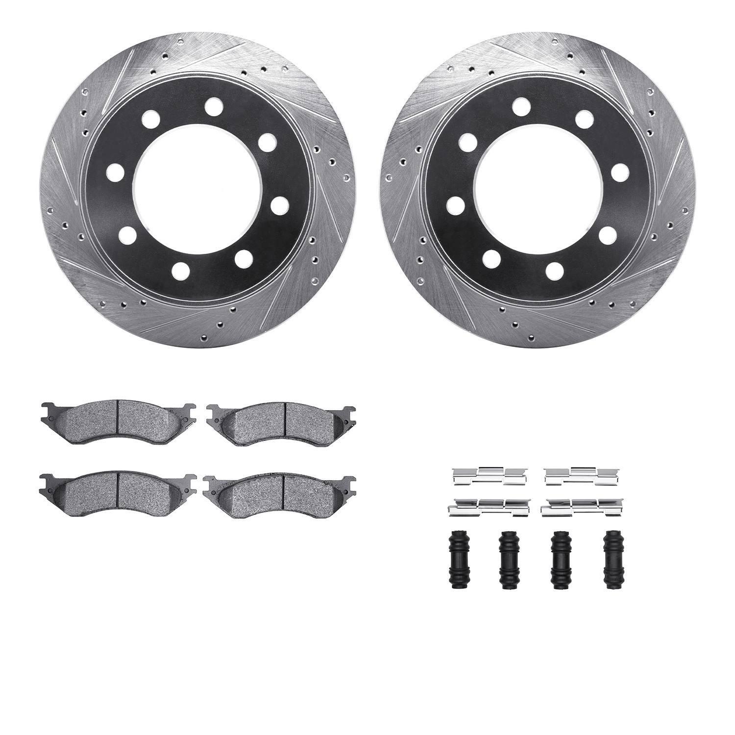 DYN 7512-40070 DFC Brake Rotor - Drilled & Slotted - Silver w/5000 Brake Pads & HW Kit
