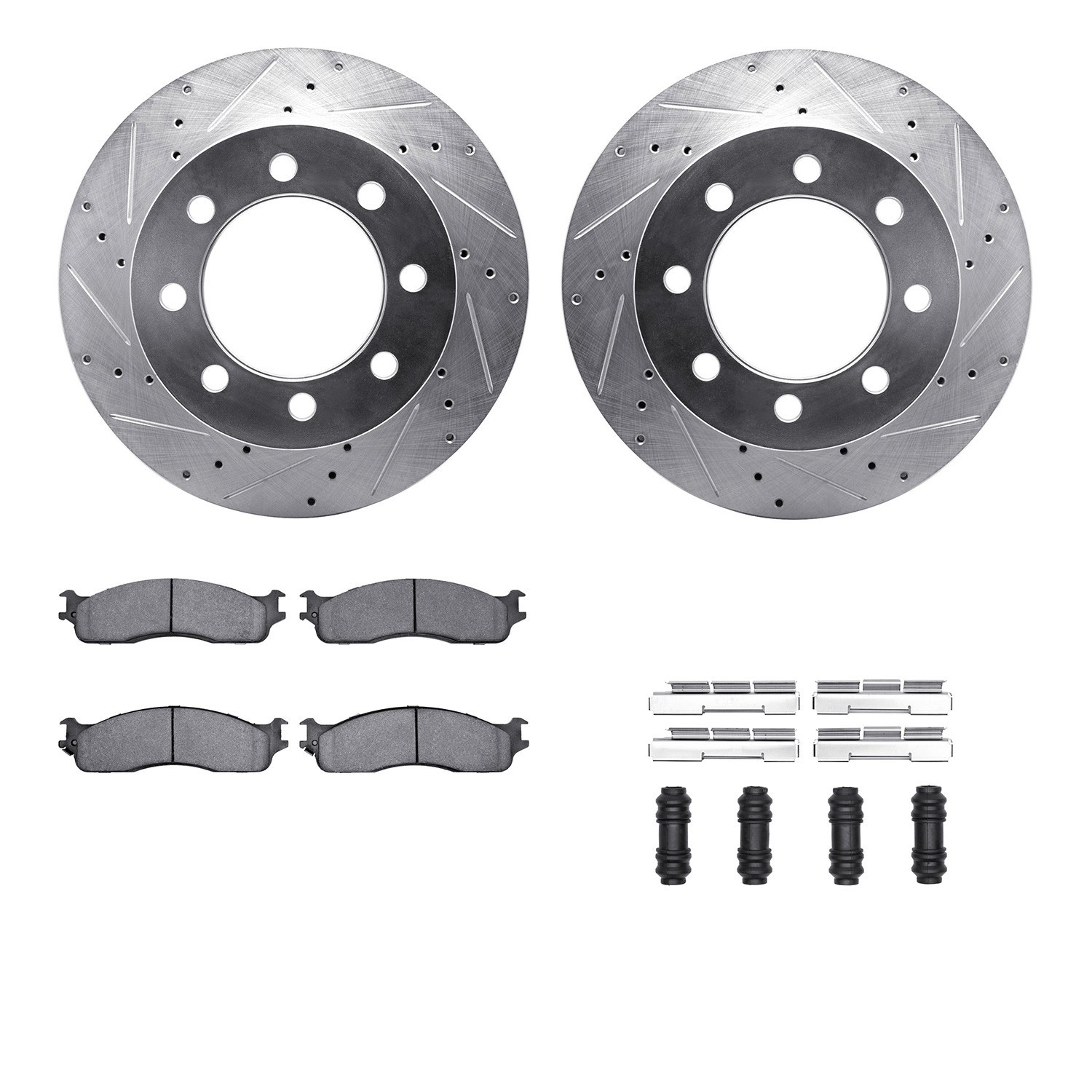 DYN 7512-40088 DFC Brake Rotor - Drilled & Slotted - Silver w/5000 Brake Pads & HW Kit