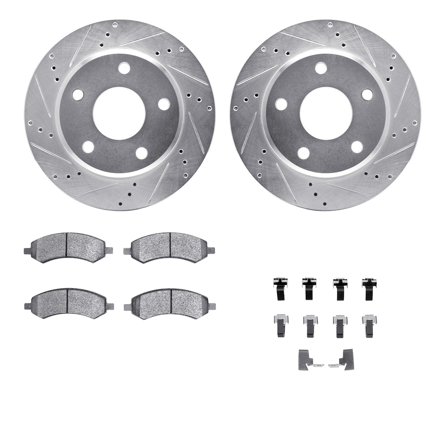 DYN 7512-40091 DFC Brake Rotor - Drilled & Slotted - Silver w/5000 Brake Pads & HW Kit
