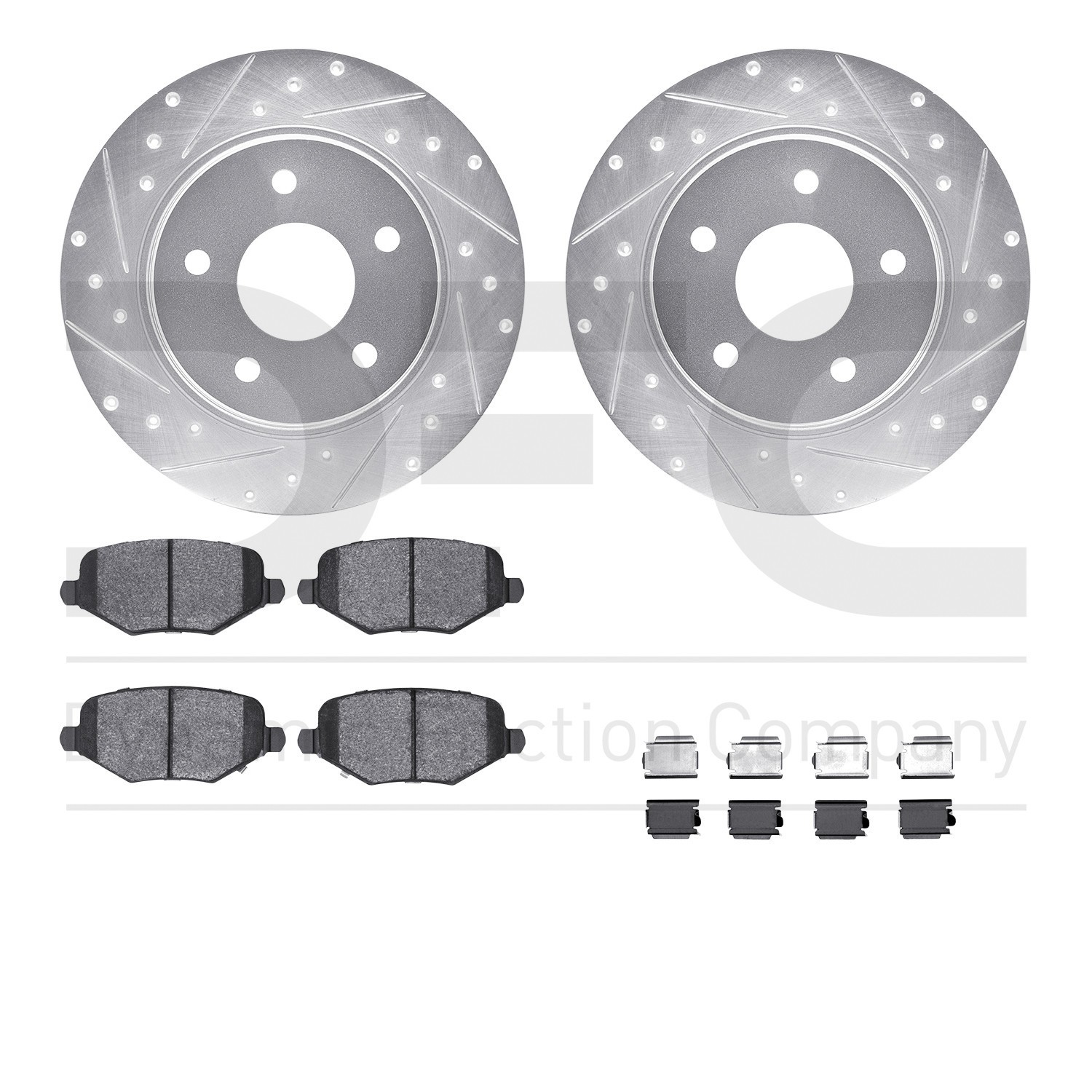DYN 7512-40097 DFC Brake Rotor - Dimpled & Slotted - Silver w/5000 Brake Pads & HW Kit