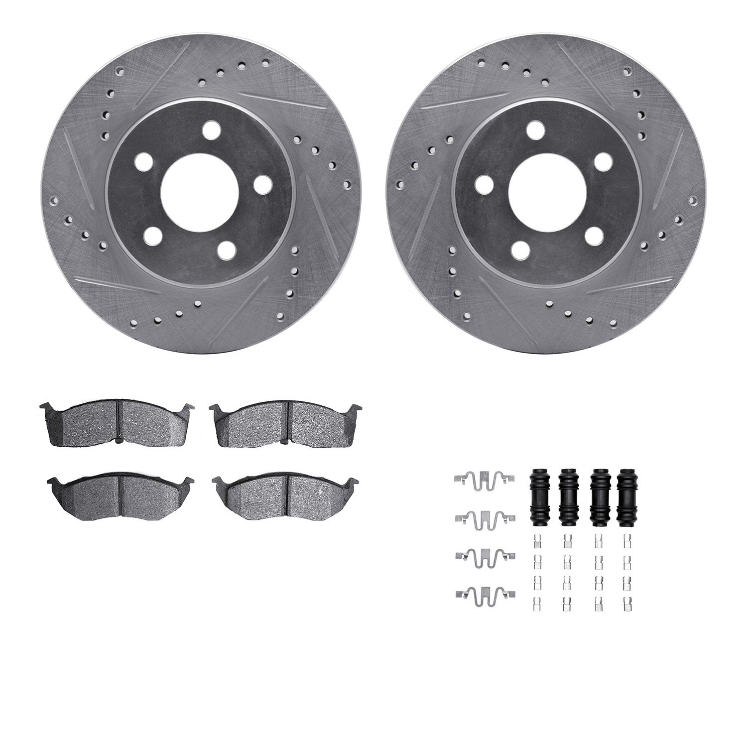 DYN 7512-40127 DFC Rotors-Drilled & Slotted-Silver w/ 5000 Advanced Brake Pads Incl Hdw