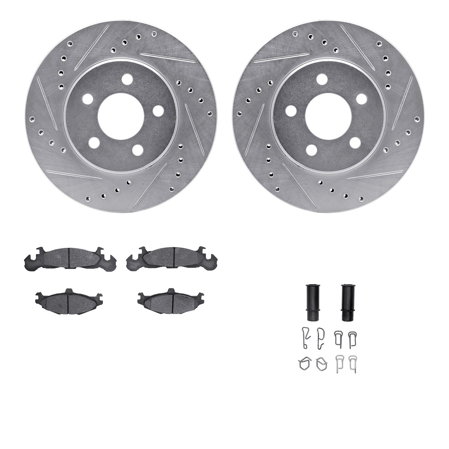DYN 7512-40197 DFC Rotors-Drilled & Slotted-Silver w/ 5000 Advanced Brake Pads Incl Hdw