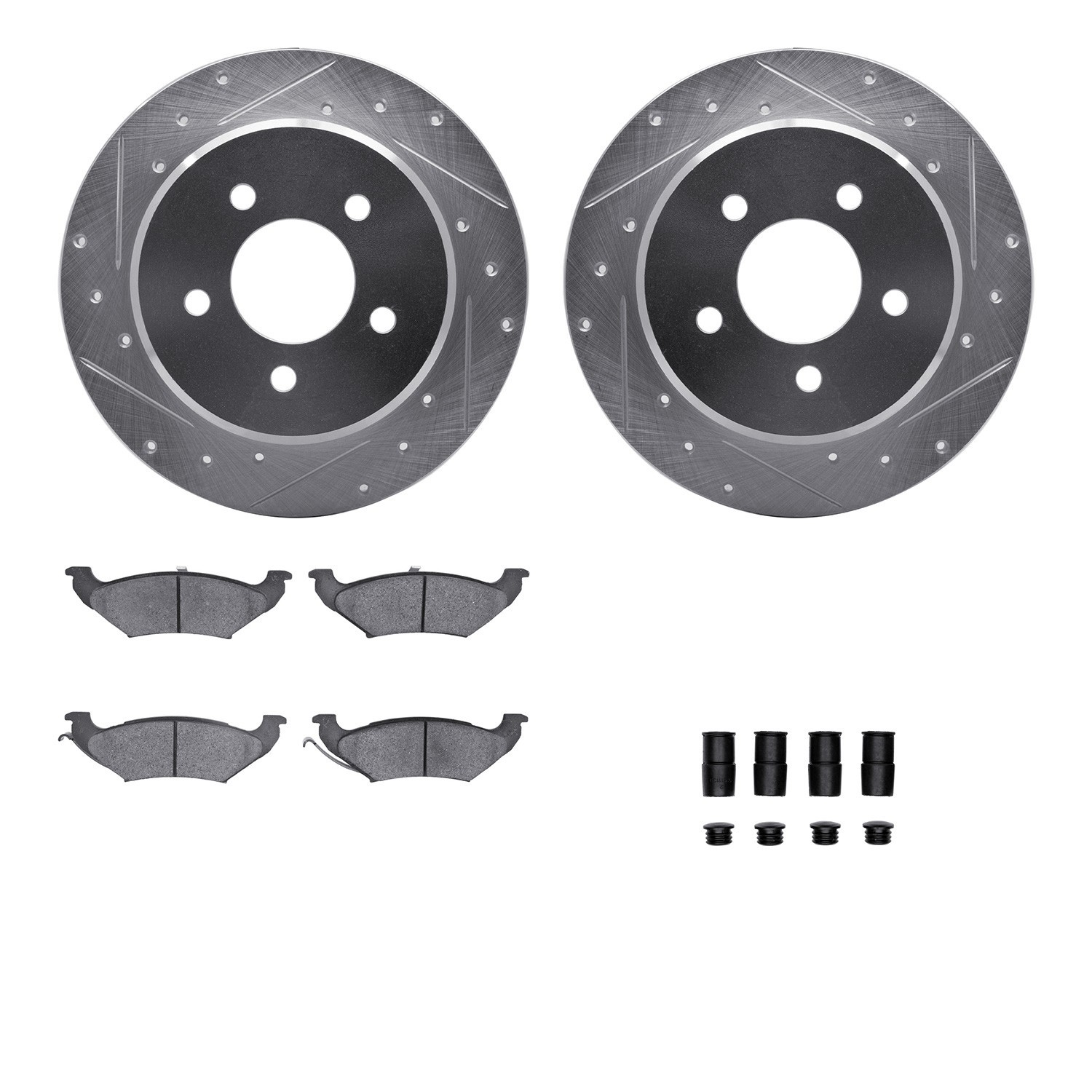 DYN 7512-40278 DFC Rotors-Drilled & Slotted-Silver w/ 5000 Advanced Brake Pads Incl Hdw