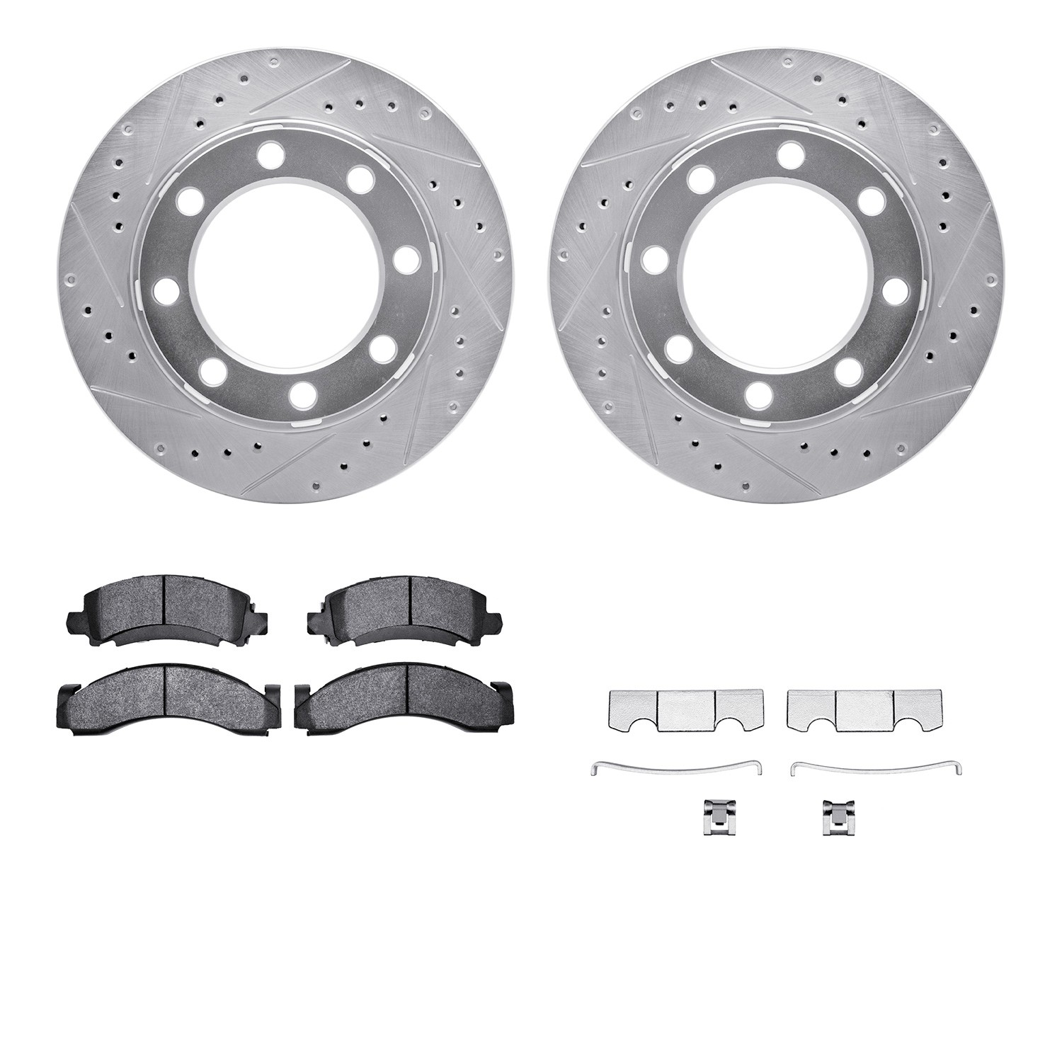DYN 7512-40297 DFC Rotors-Drilled & Slotted-Silver w/ 5000 Advanced Brake Pads Incl Hdw
