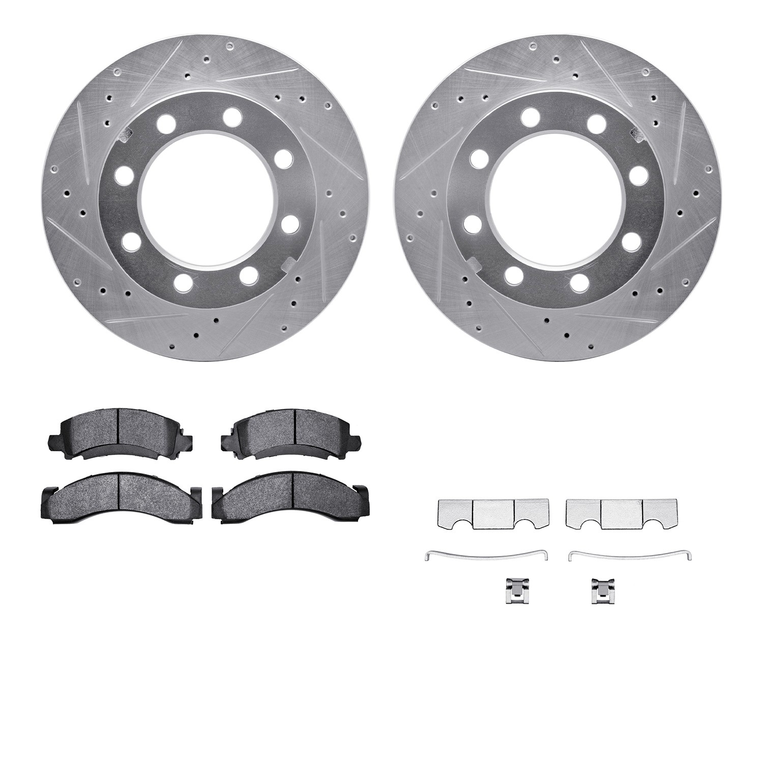 DYN 7512-40303 DFC Rotors-Drilled & Slotted-Silver w/ 5000 Advanced Brake Pads Incl Hdw