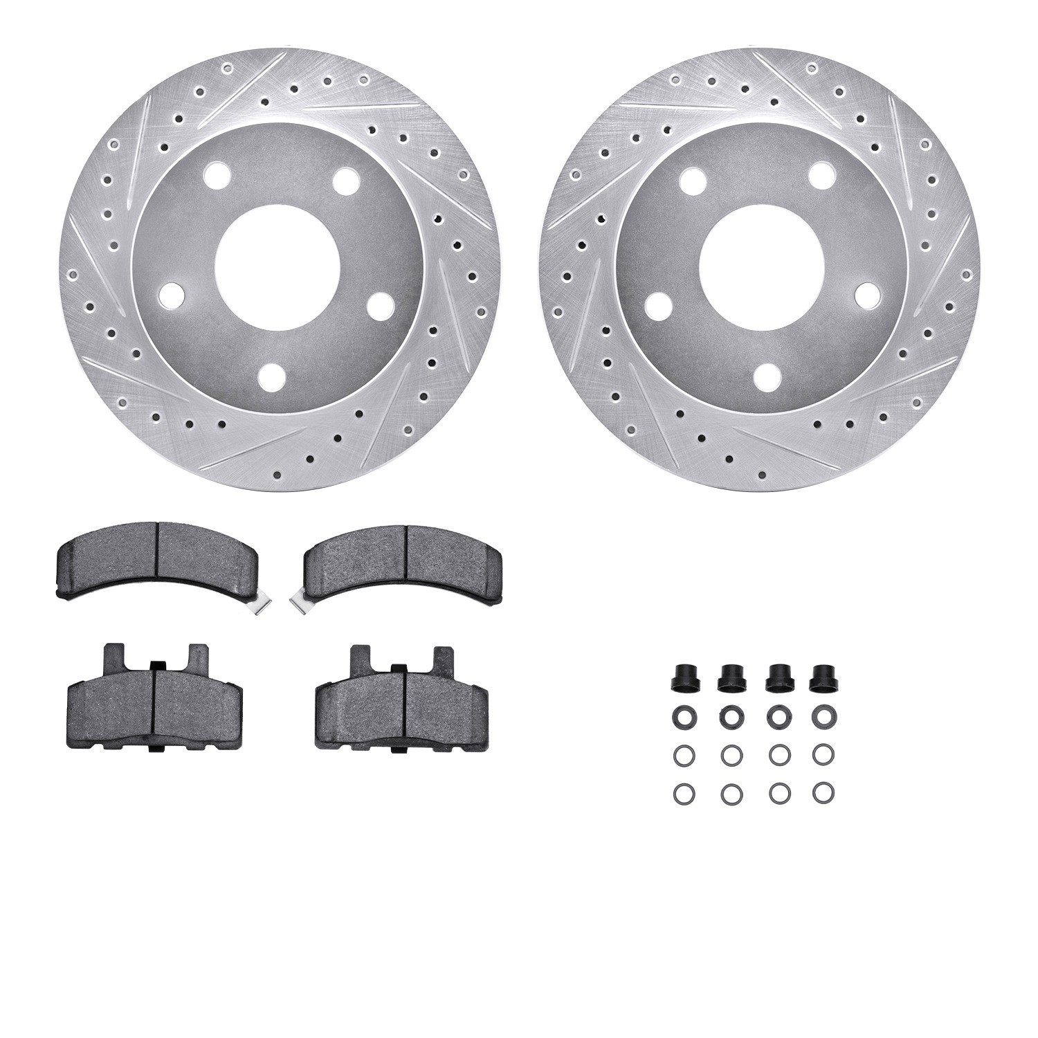 DYN 7512-40366 DFC Rotors-Drilled & Slotted-Silver w/ 5000 Advanced Brake Pads Incl Hdw