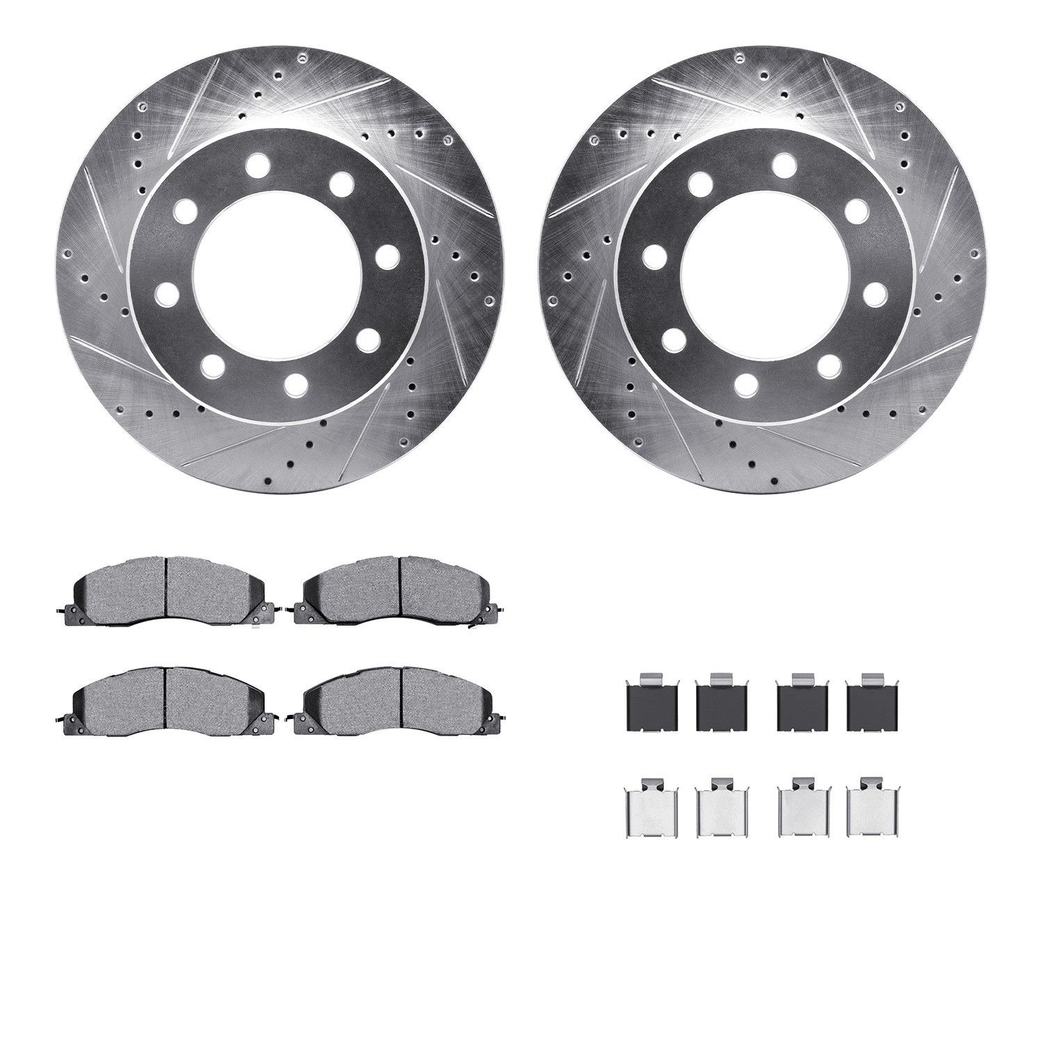 DYN 7512-40486 DFC Rotors-Drilled & Slotted-Silver w/ 5000 Advanced Brake Pads Incl Hdw