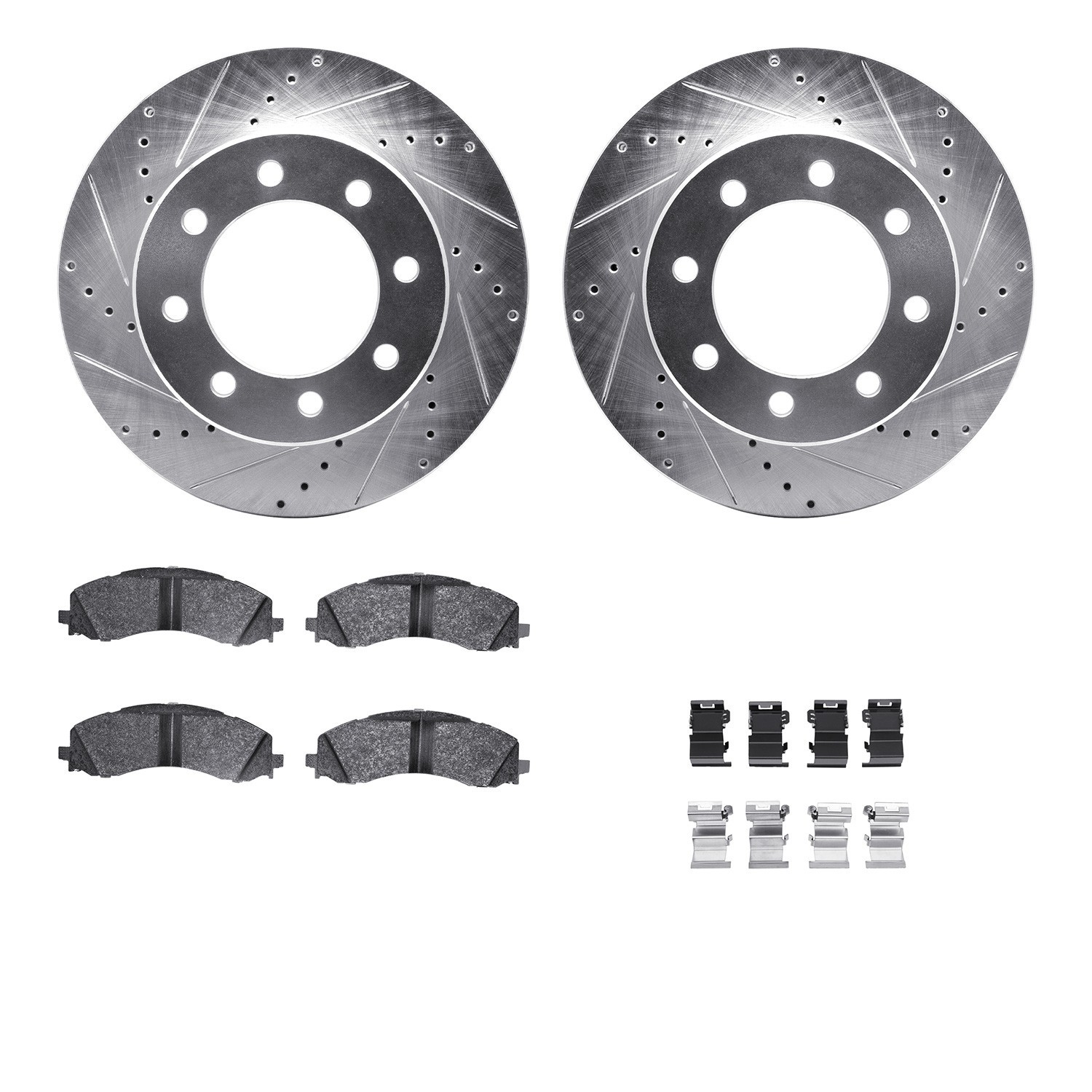 DYN 7512-40487 DFC Rotors-Drilled & Slotted-Silver w/ 5000 Advanced Brake Pads Incl Hdw