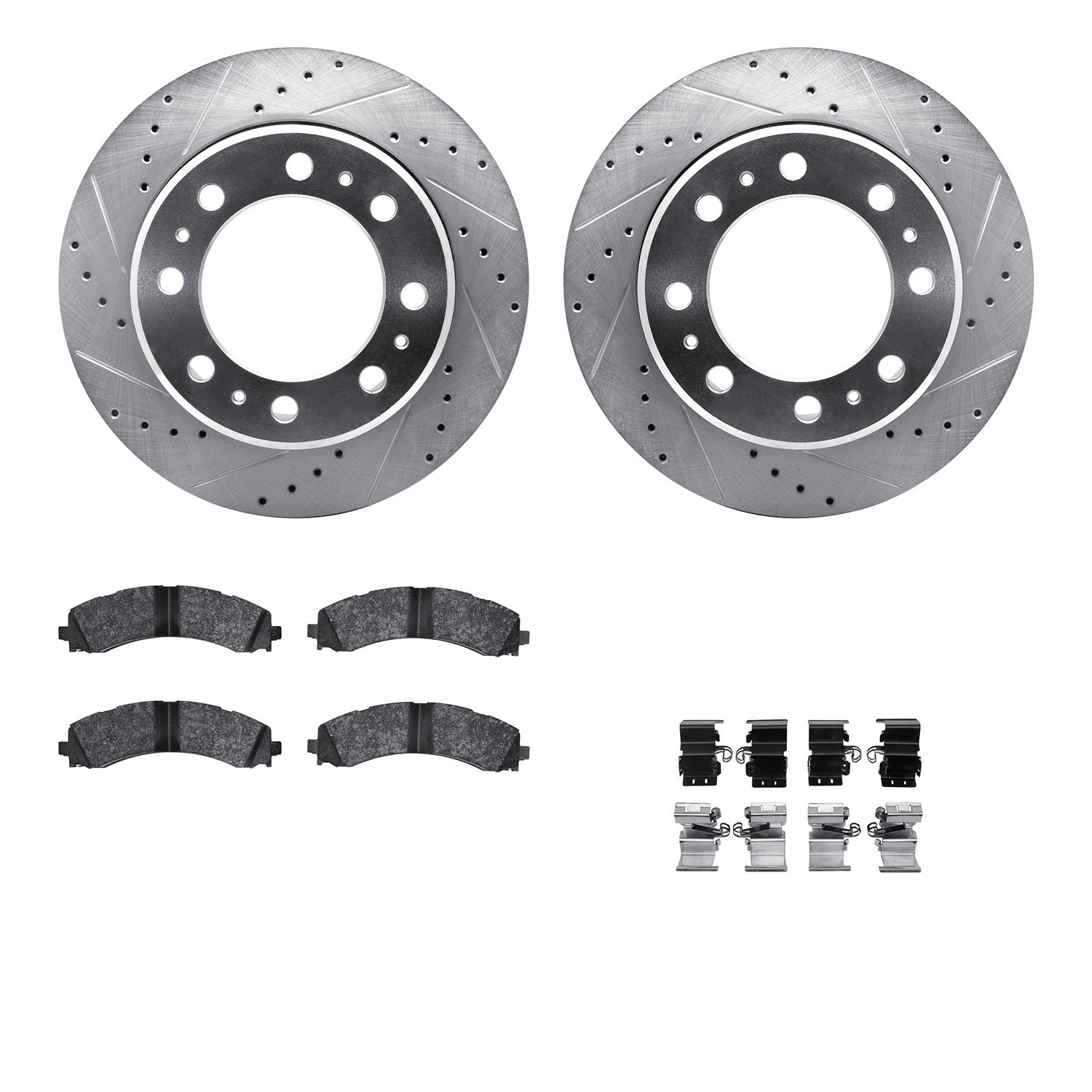 DYN 7512-40517 DFC Rotors-Drilled & Slotted-Silver w/ 5000 Advanced Brake Pads Incl Hdw