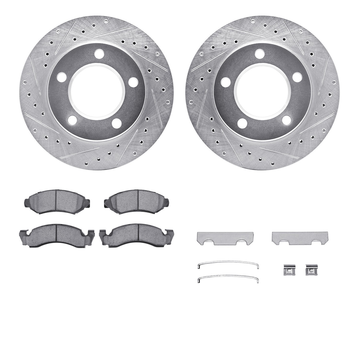 DYN 7512-42001 DFC Brake Rotor - Drilled & Slotted - Silver w/5000 Brake Pads & HW Kit