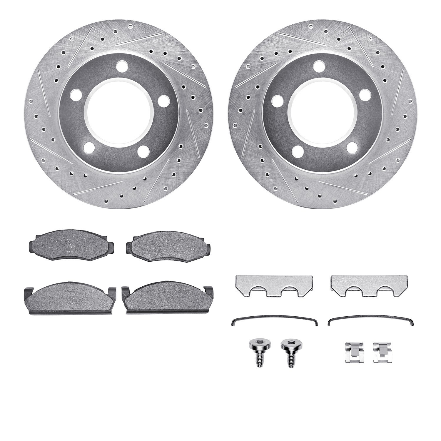 DYN 7512-42009 DFC Brake Rotor - Drilled & Slotted - Silver w/5000 Brake Pads & HW Kit