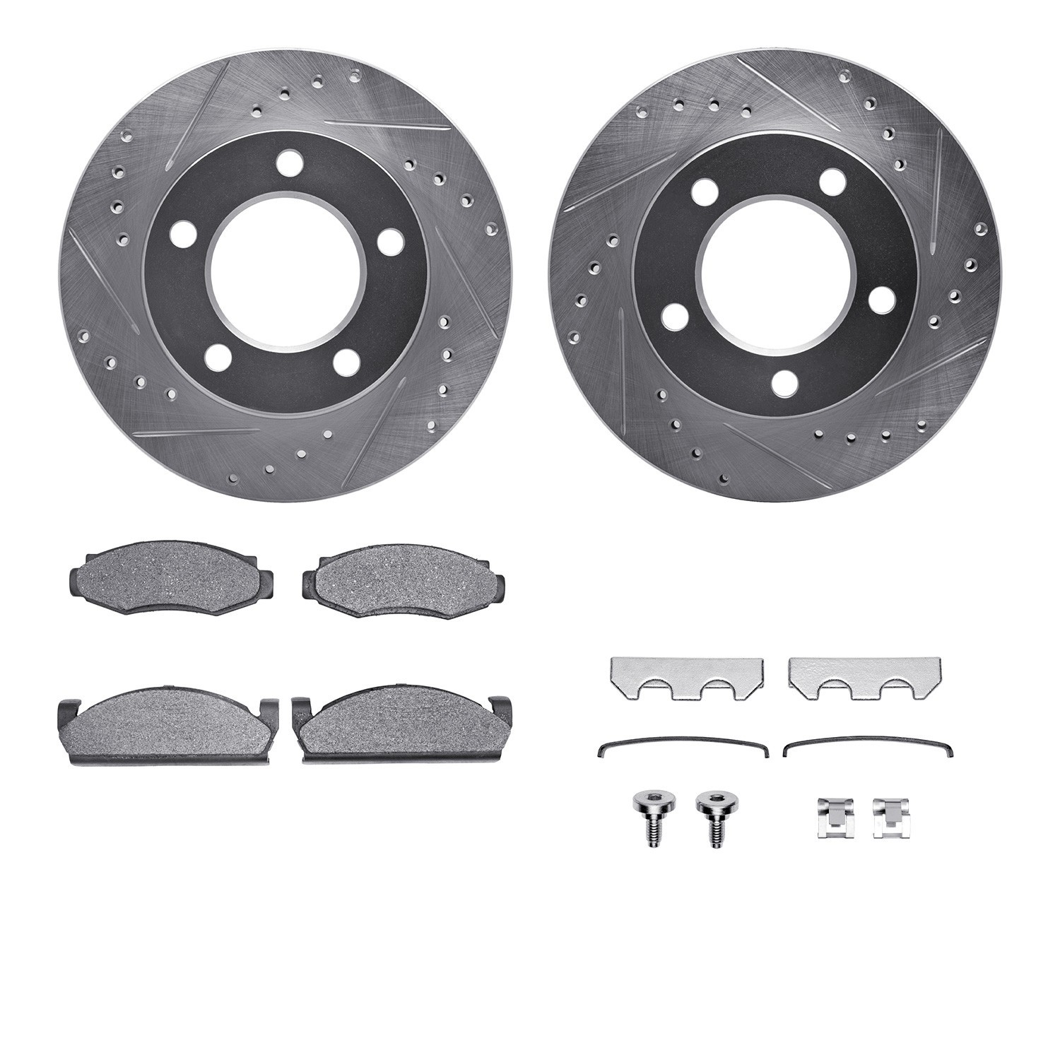 DYN 7512-42010 DFC Brake Rotor - Drilled & Slotted - Silver w/5000 Brake Pads & HW Kit
