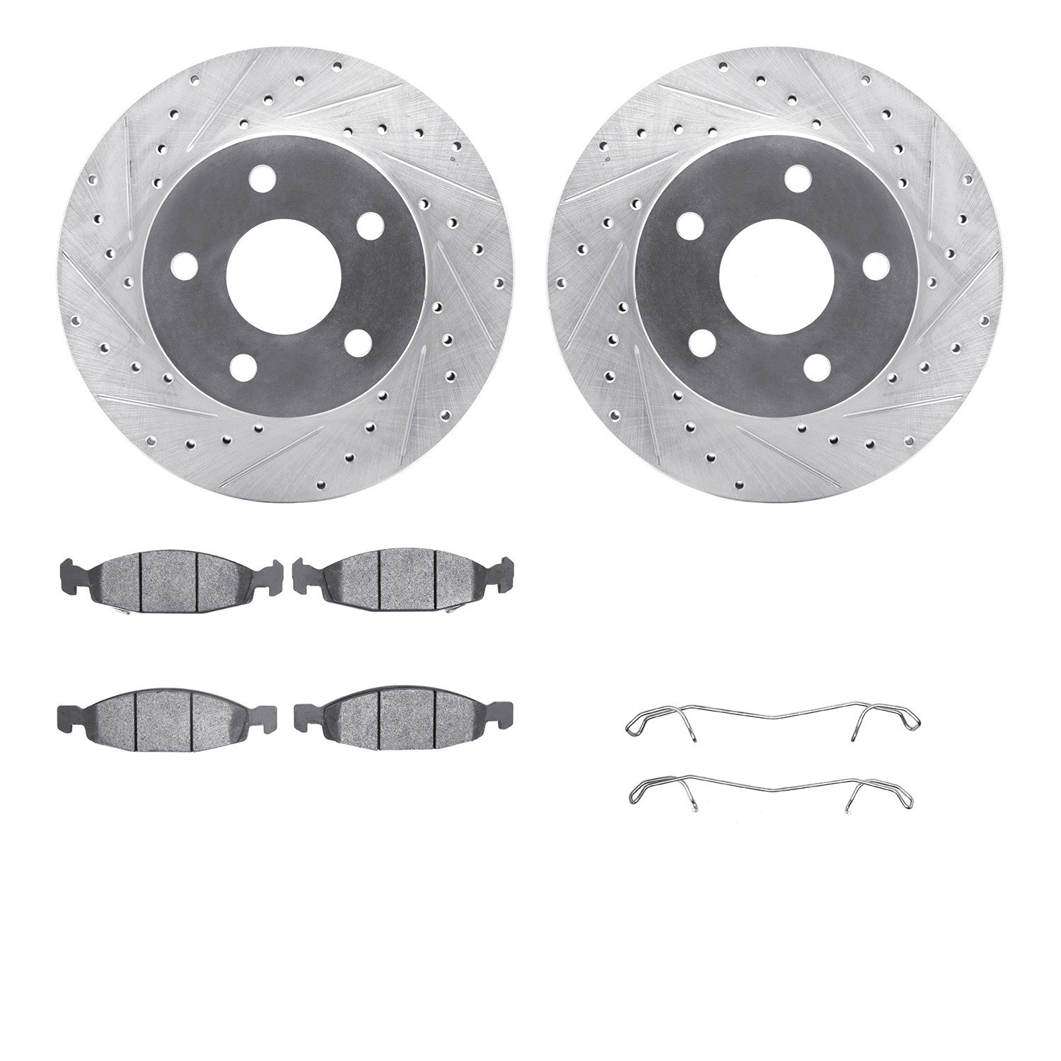 DYN 7512-42019 DFC Brake Rotor - Drilled & Slotted - Silver w/5000 Brake Pads & HW Kit