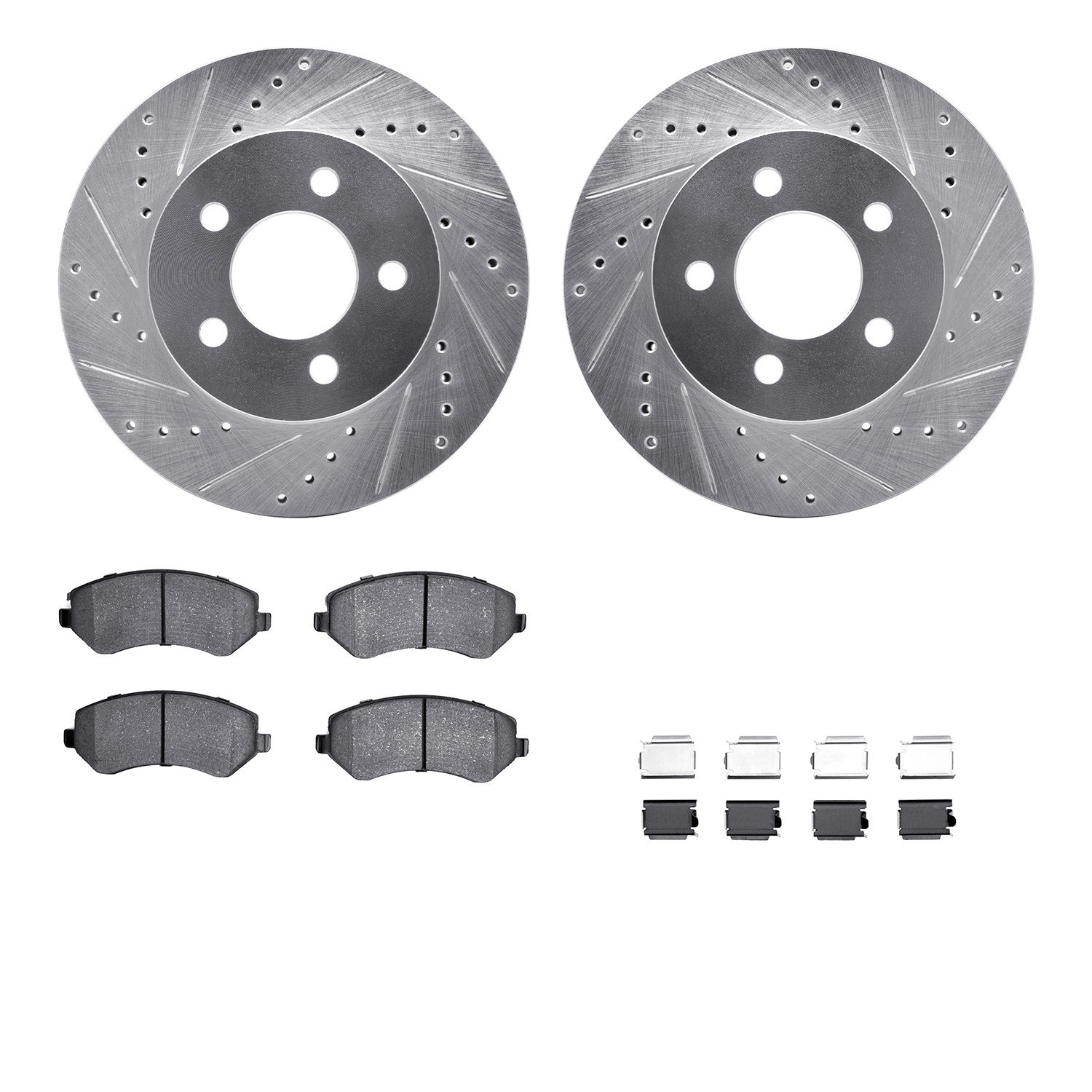 DYN 7512-42021 DFC Brake Rotor - Drilled & Slotted - Silver w/5000 Brake Pads & HW Kit