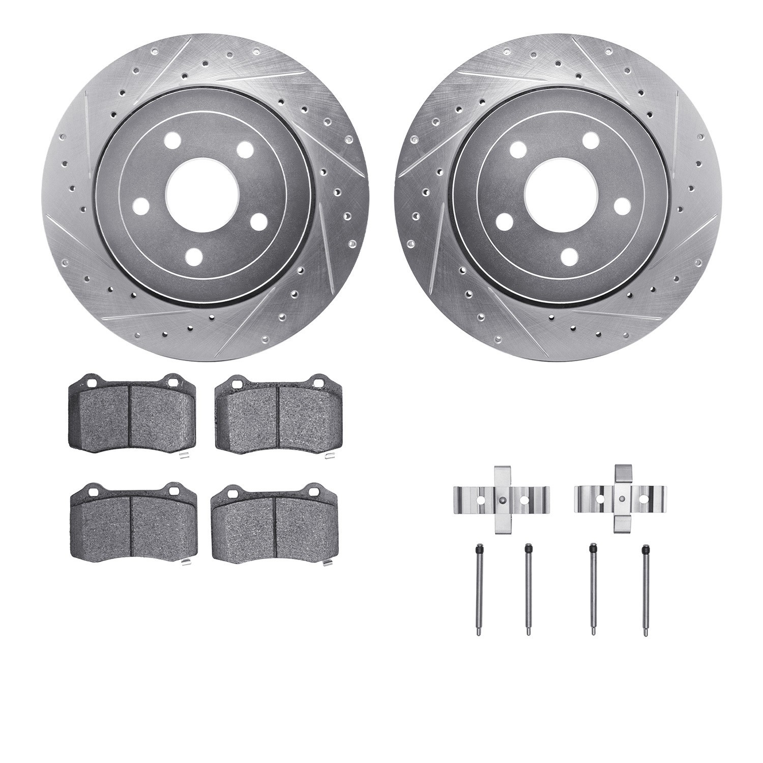 DYN 7512-42024 DFC Brake Rotor - Drilled & Slotted - Silver w/5000 Brake Pads & HW Kit