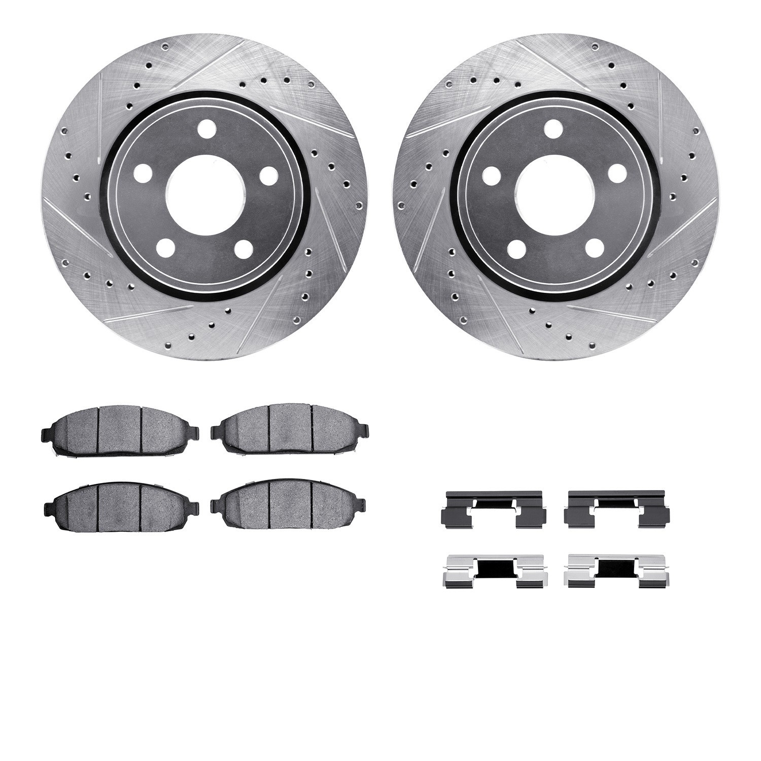 DYN 7512-42026 DFC Brake Rotor - Dimpled & Slotted - Silver w/5000 Brake Pads & HW Kit