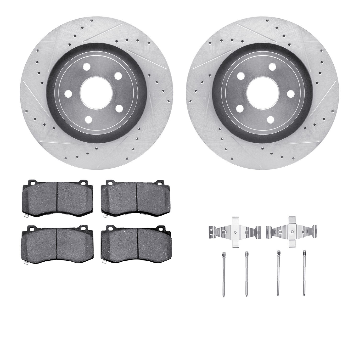 DYN 7512-42029 DFC Brake Rotor - Drilled & Slotted - Silver w/5000 Brake Pads & HW Kit