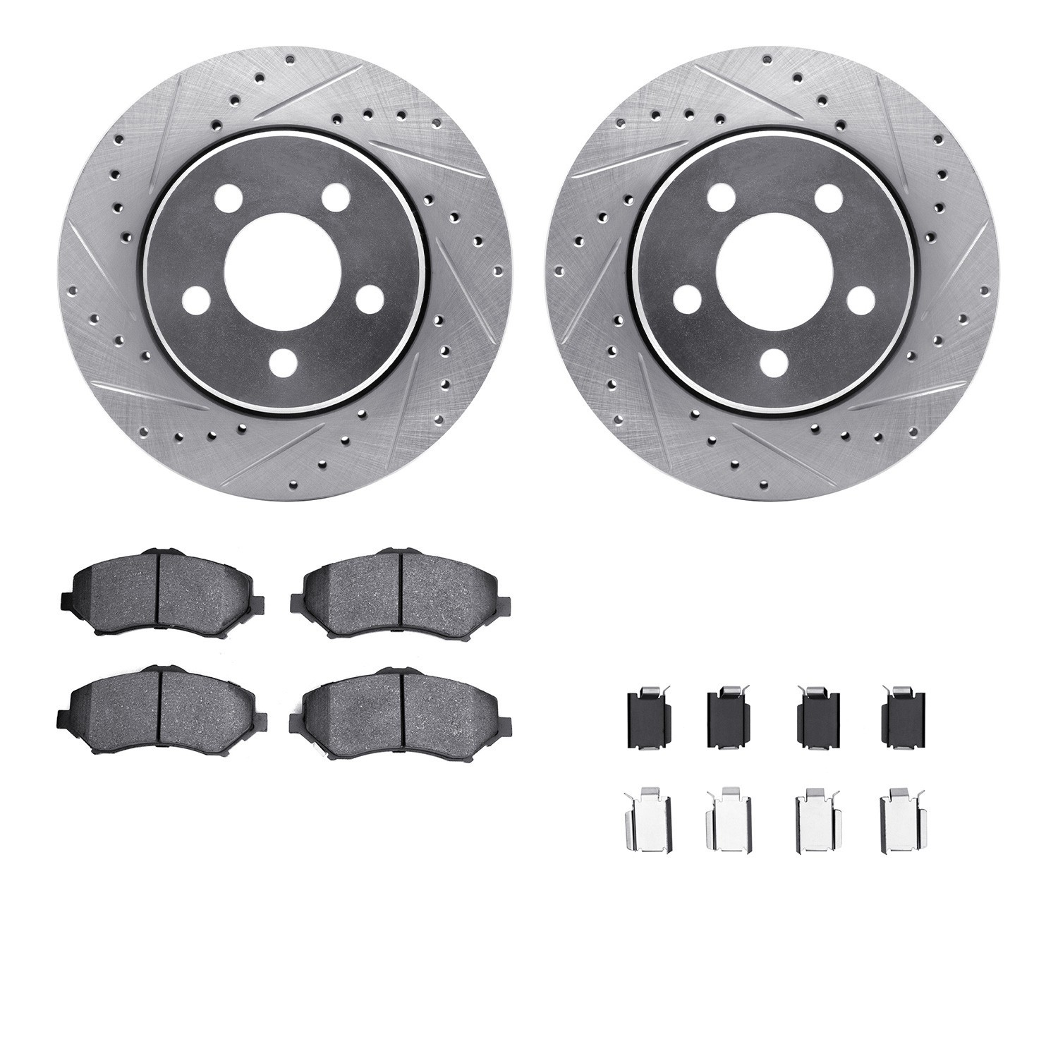 DYN 7512-42030 DFC Brake Rotor - Dimpled & Slotted - Silver w/5000 Brake Pads & HW Kit
