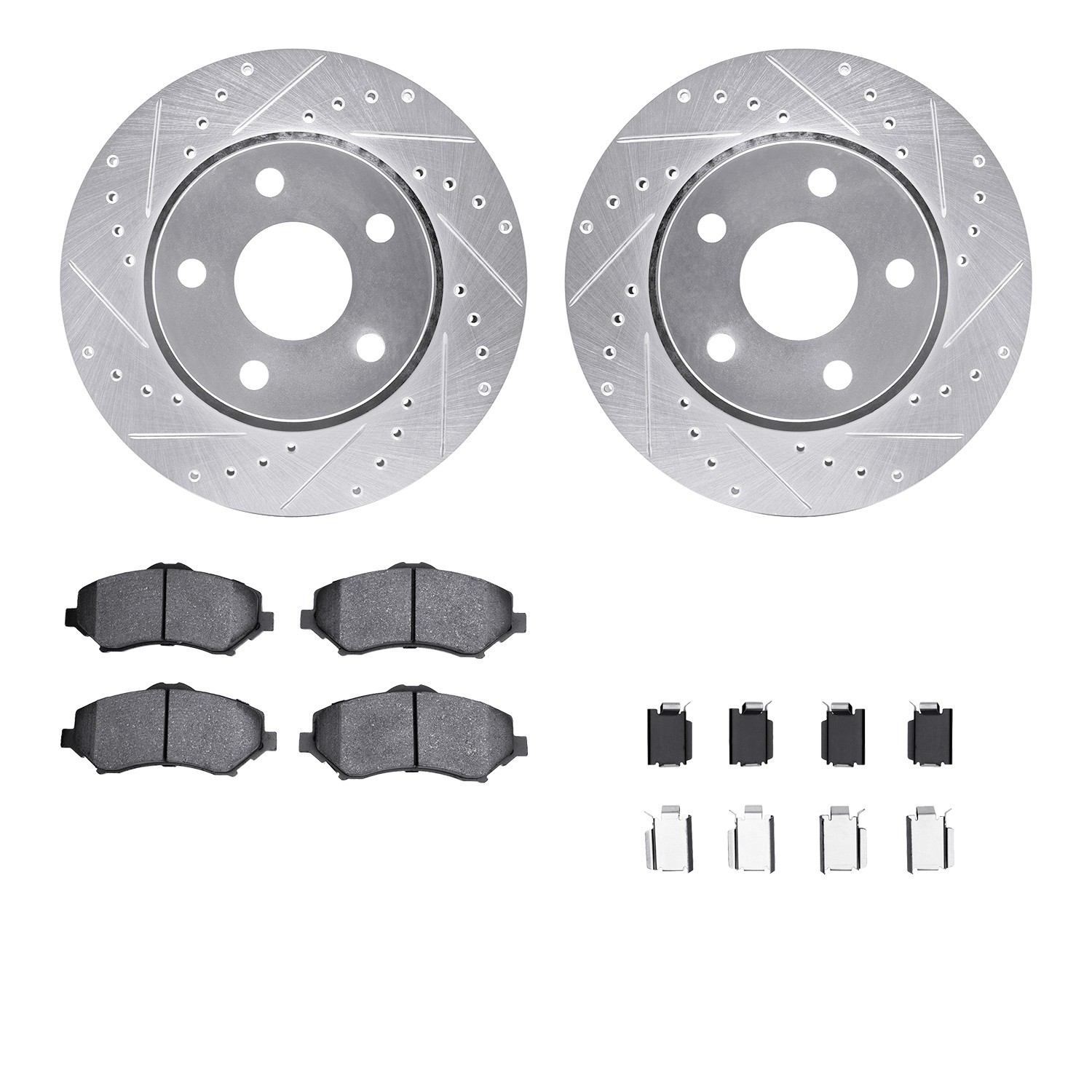 DYN 7512-42032 DFC Brake Rotor - Dimpled & Slotted - Silver w/5000 Brake Pads & HW Kit