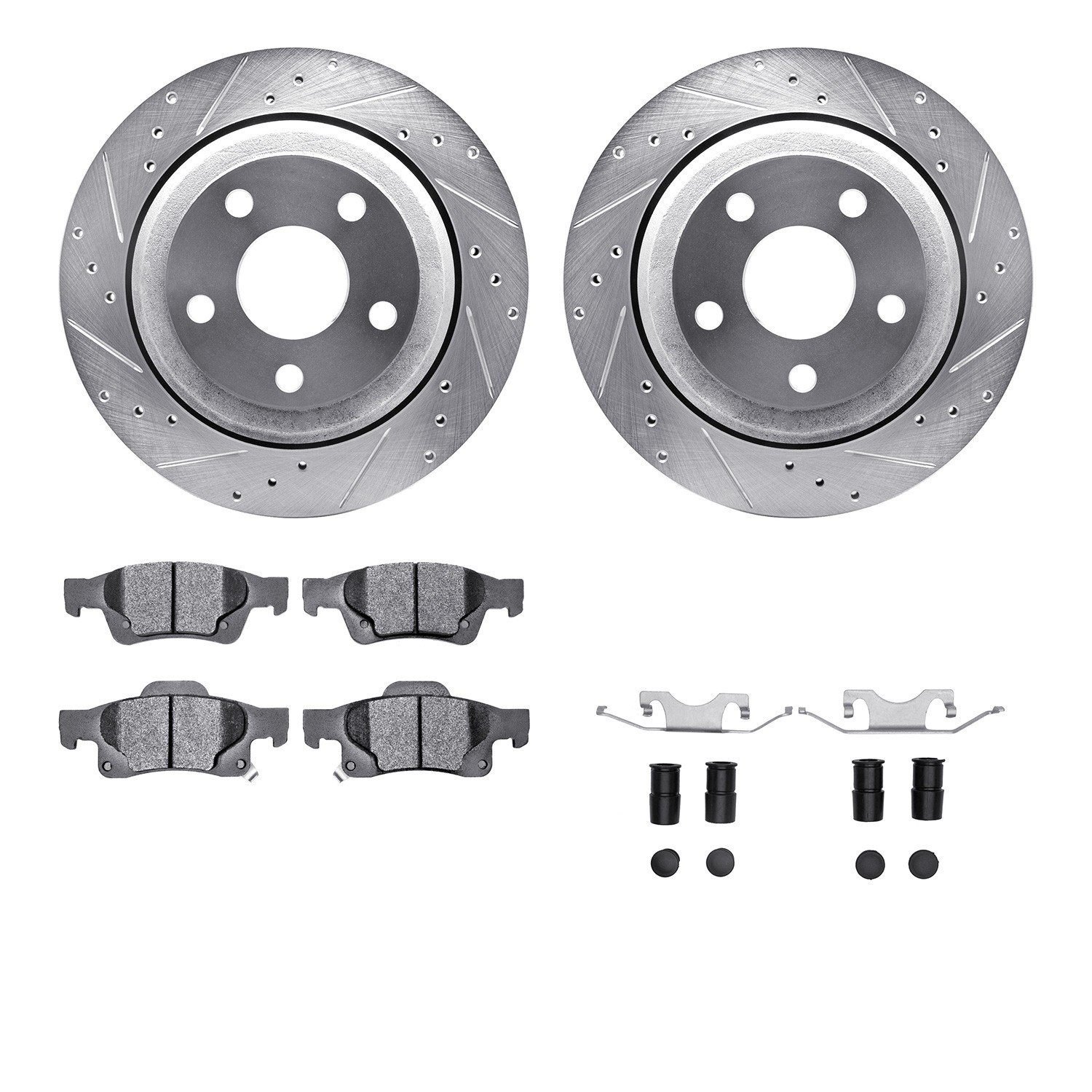 DYN 7512-42038 DFC Brake Rotor - Dimpled & Slotted - Silver w/5000 Brake Pads & HW Kit