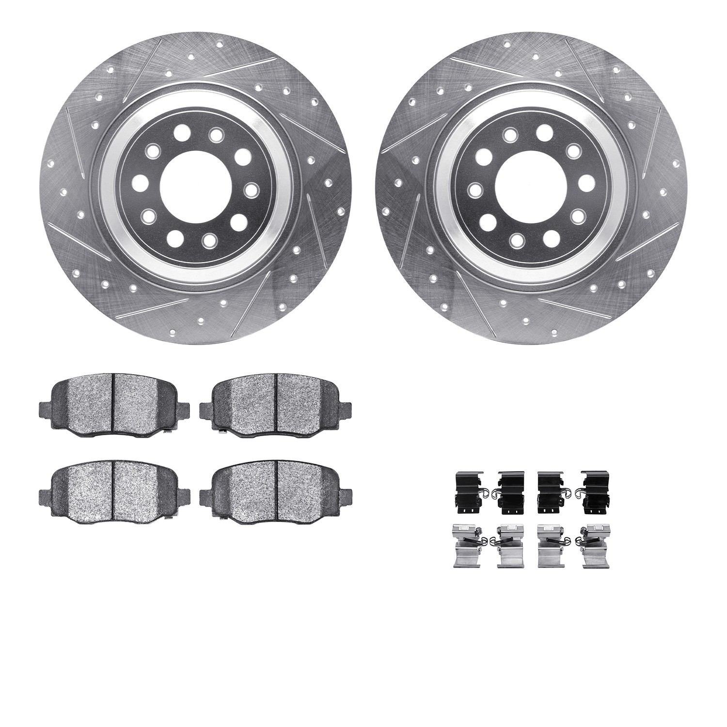 DYN 7512-42044 DFC Brake Rotor - Dimpled & Slotted - Silver w/5000 Brake Pads & HW Kit